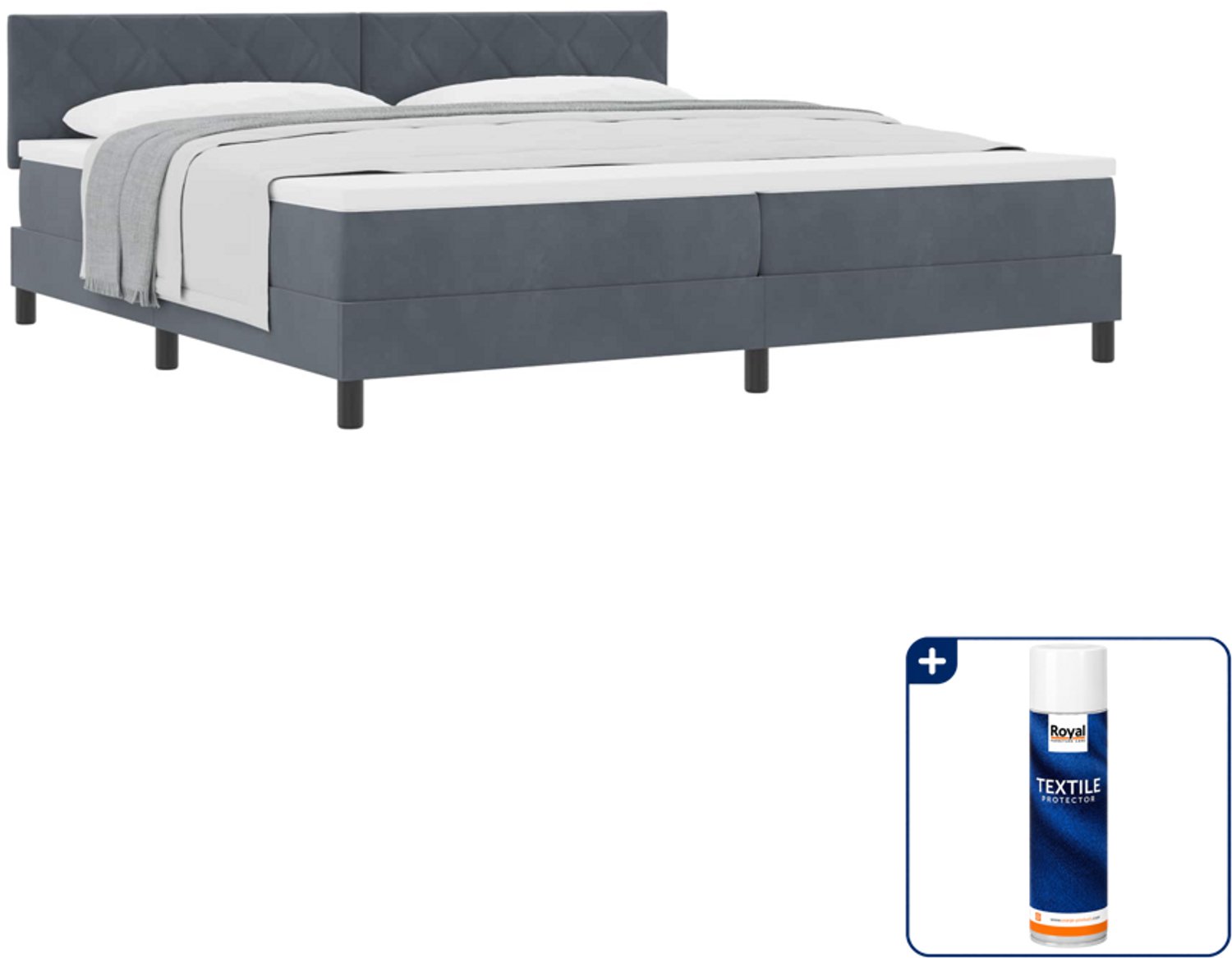 vidaXL Boxspringbed - 200 x 200 cm - fluweel - donkergrijs - Inclusief textielbeschermer 500 ml
