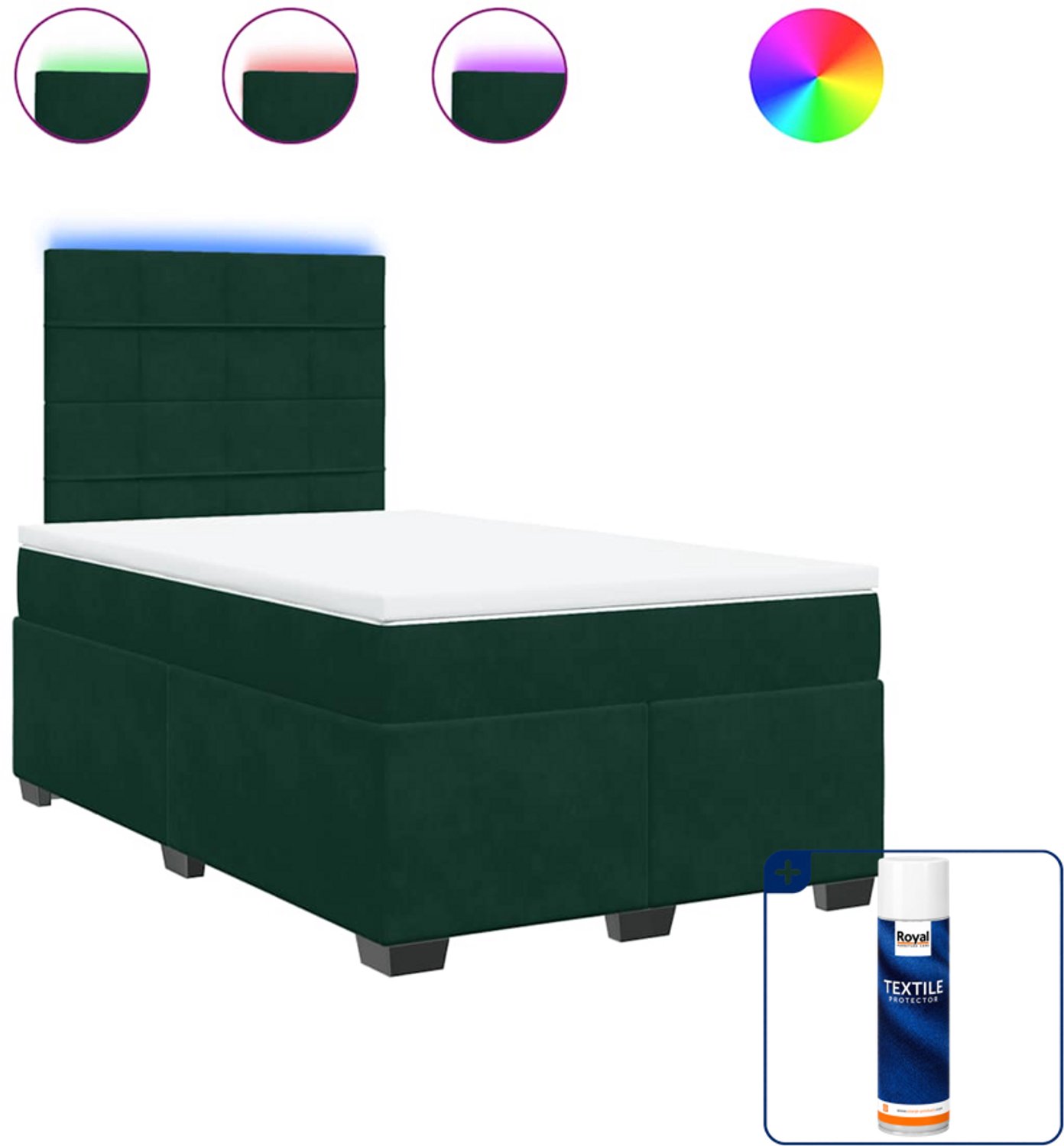vidaXL boxspring met matras - 120 x 190 cm - fluweel - donkergroen - Inclusief textielbeschermer 500 ml