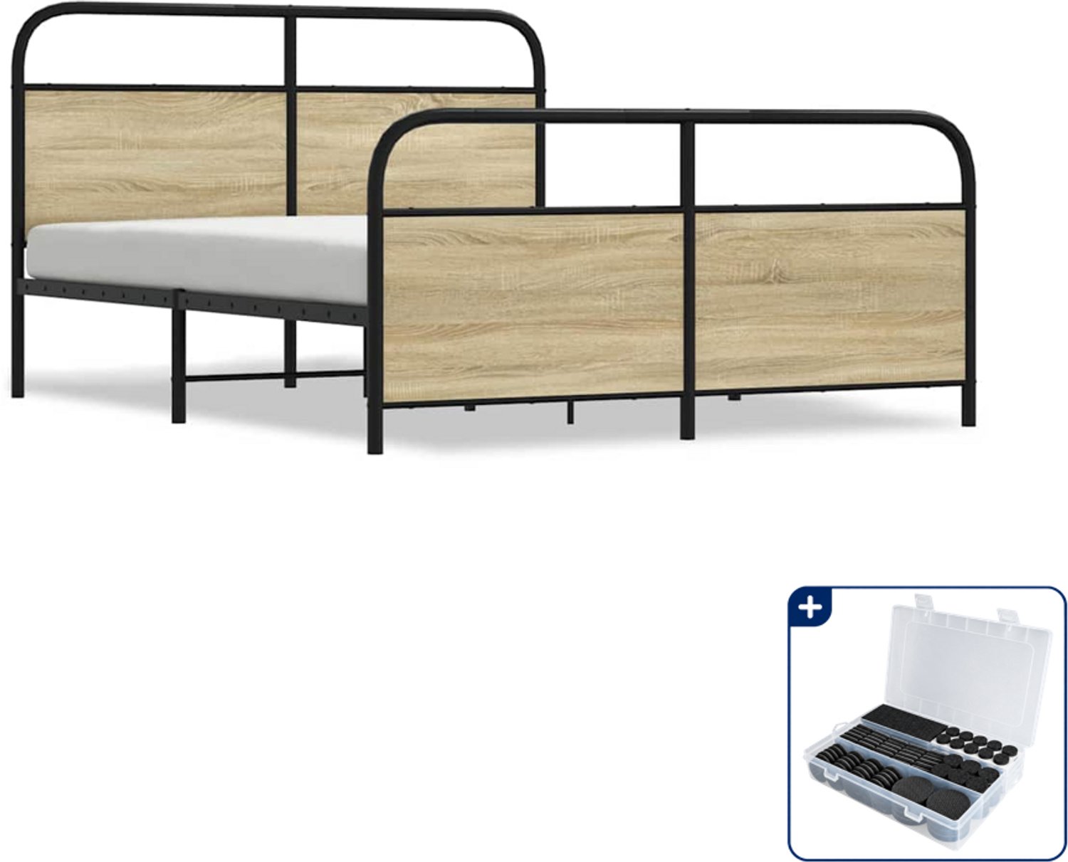 vidaXL bedframe Queensize - 160 x 200 cm - sonoma eiken - Inclusief antikrasvilt 177-delig Bruin