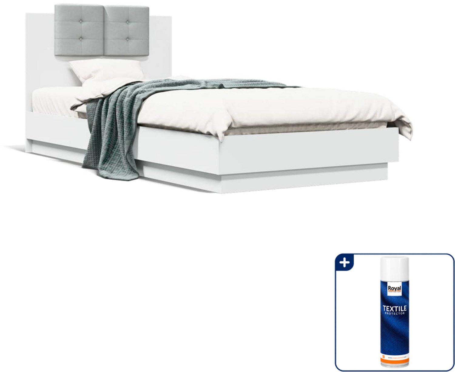 vidaXL bedframe met hoofdbord - 100 x 200 cm - wit - Inclusief textielbeschermer 500 ml