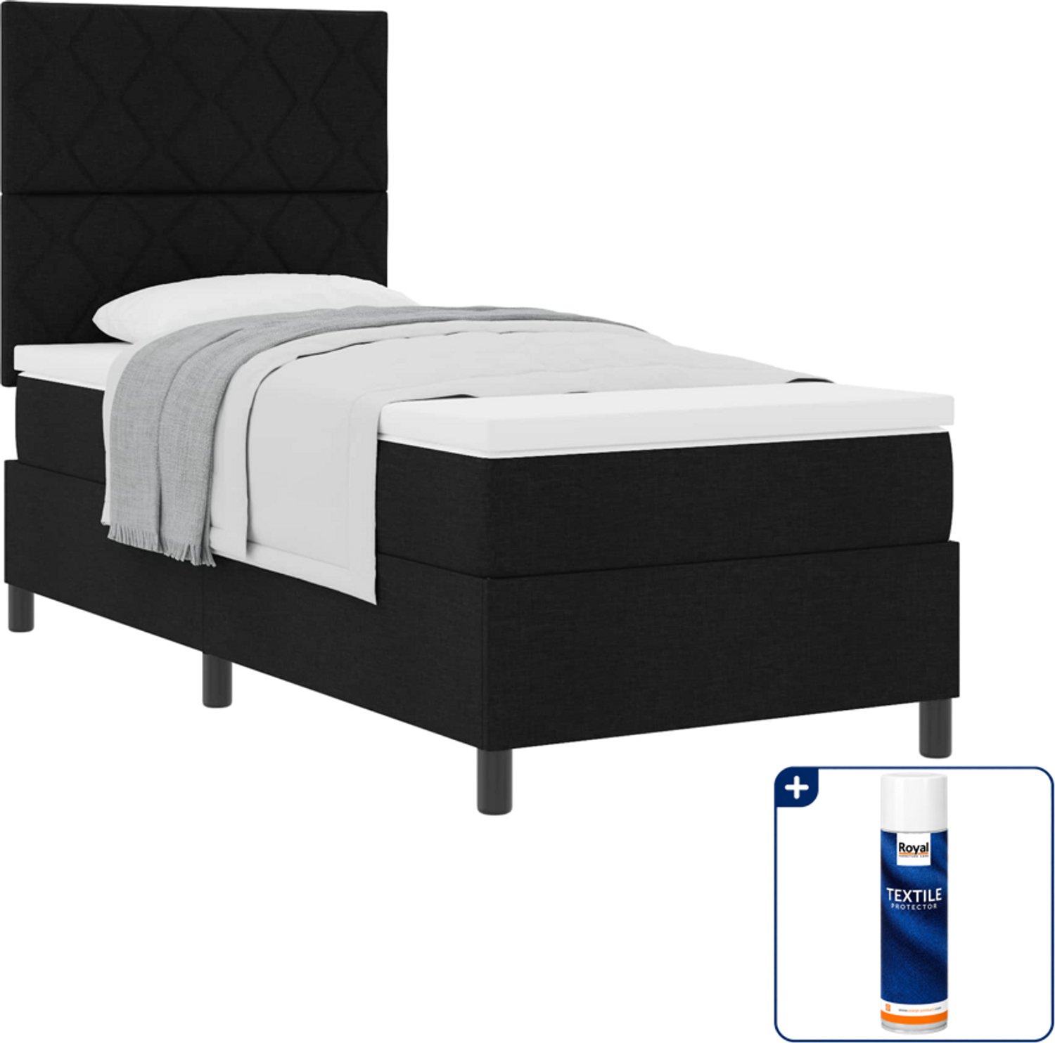 vidaXL boxspringbed - 90 x 190 cm - zwart - Inclusief textielbeschermer 500 ml
