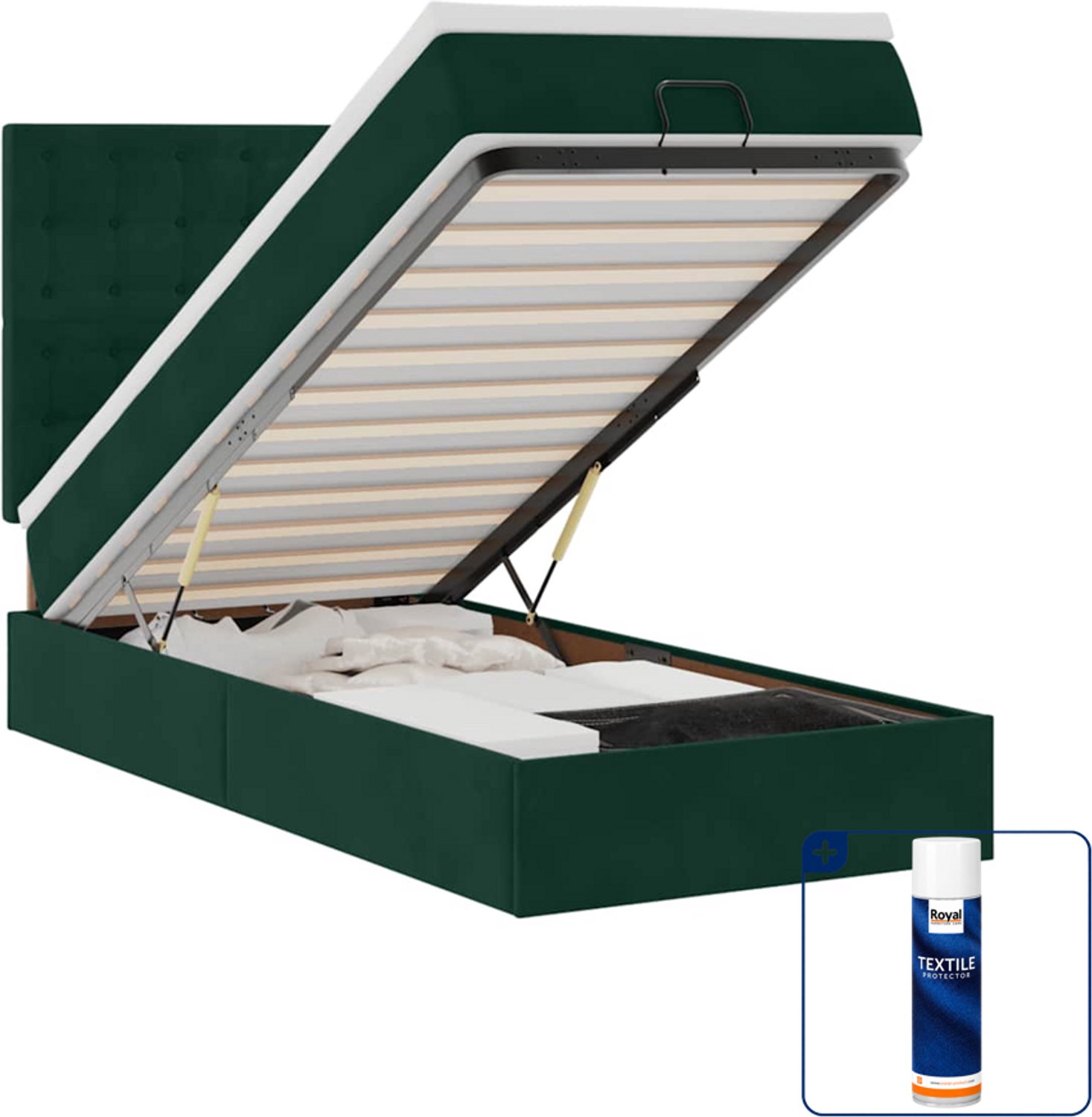 vidaXL Ottoman bed - 80 x 200 cm - fluweel - donkergroen - Inclusief textielbeschermer 500 ml