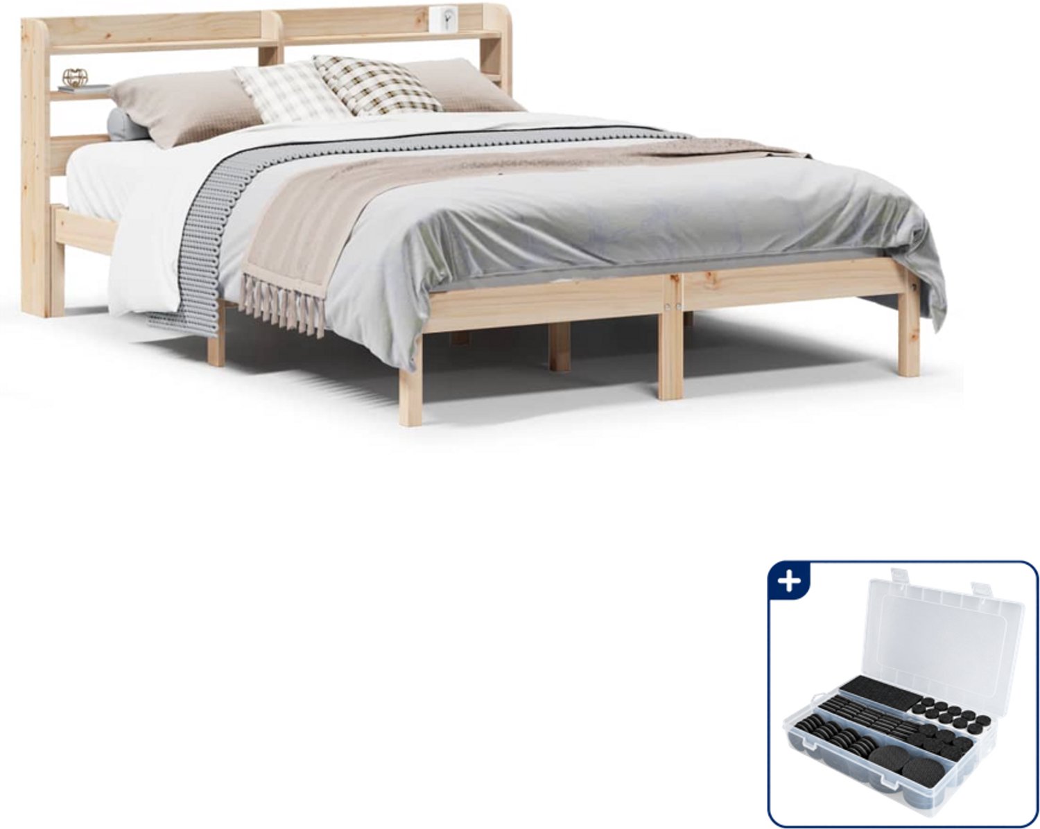 vidaXL bedframe - 150 x 200 cm - massief grenenhout - Inclusief antikrasvilt 177-delig Bruin