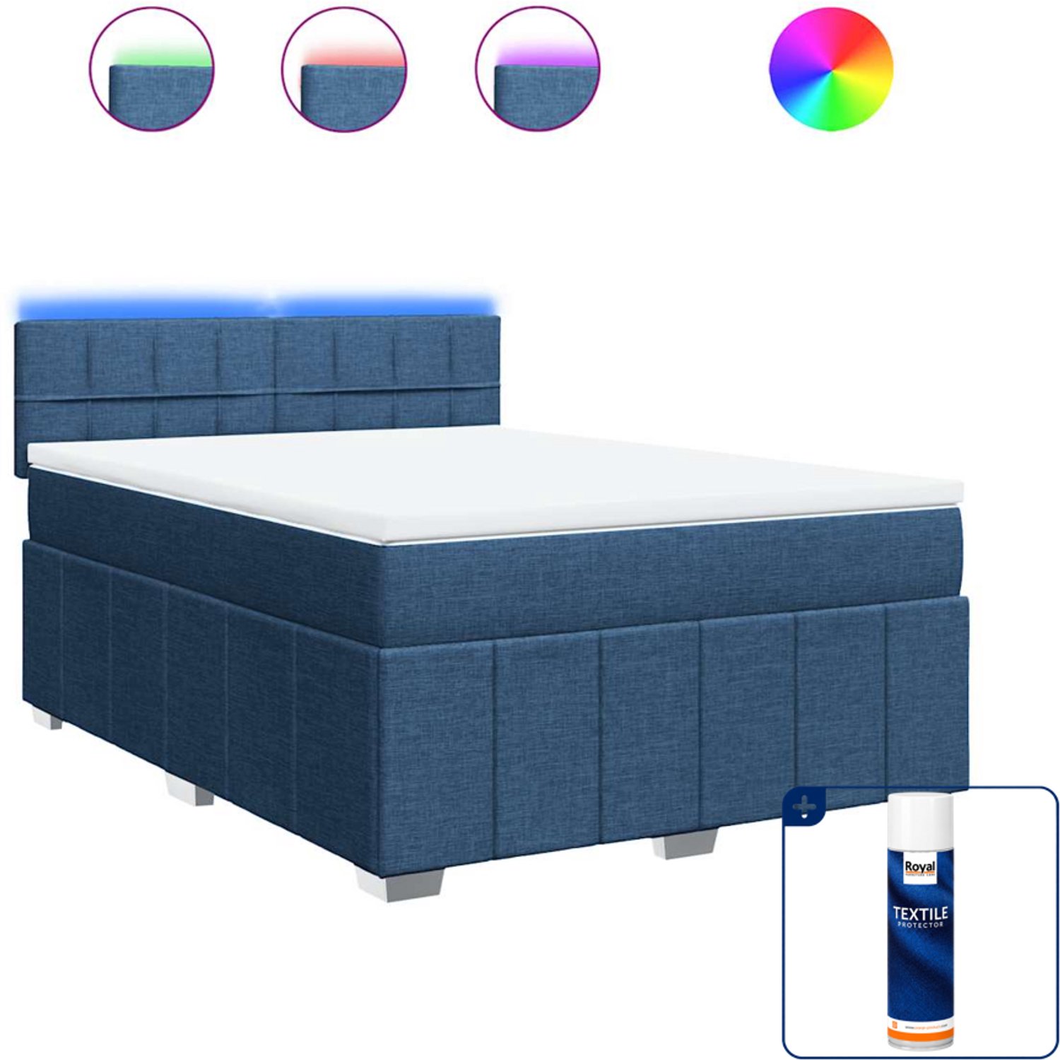 vidaXL boxspring met matras - 140 x 190 cm - stof - blauw - Inclusief textielbeschermer 500 ml