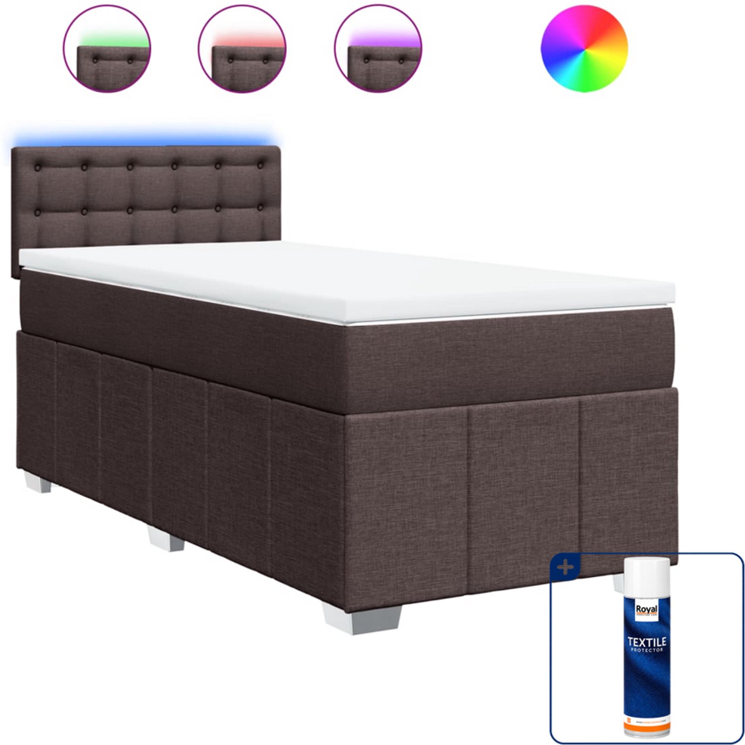 vidaXL boxspring met matras 100 x 200 cm - stof - donkerbruin - Inclusief textielbeschermer 500 ml