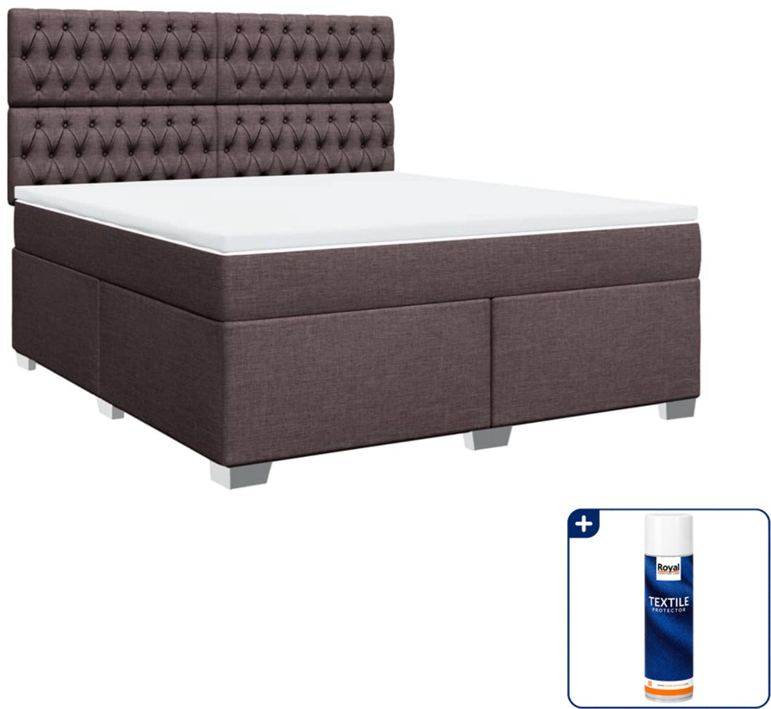 vidaXL Kingsize boxspring - 180 x 200 cm - stof - donkerbruin - Inclusief textielbeschermer 500 ml