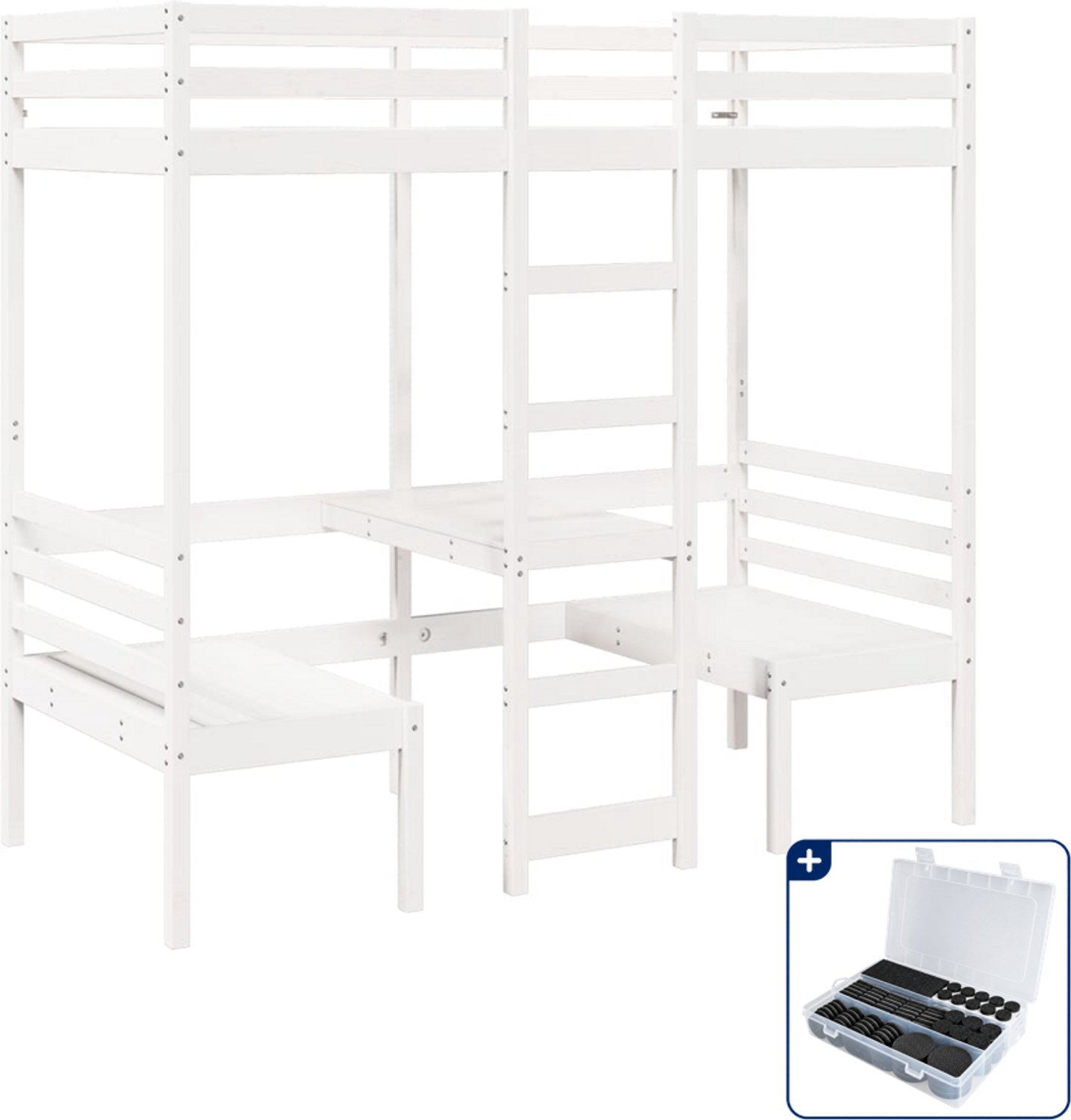 vidaXL hoogslaper met bureau en 2 stoelen - 80 x 200 cm - wit - Inclusief antikrasvilt 177-delig