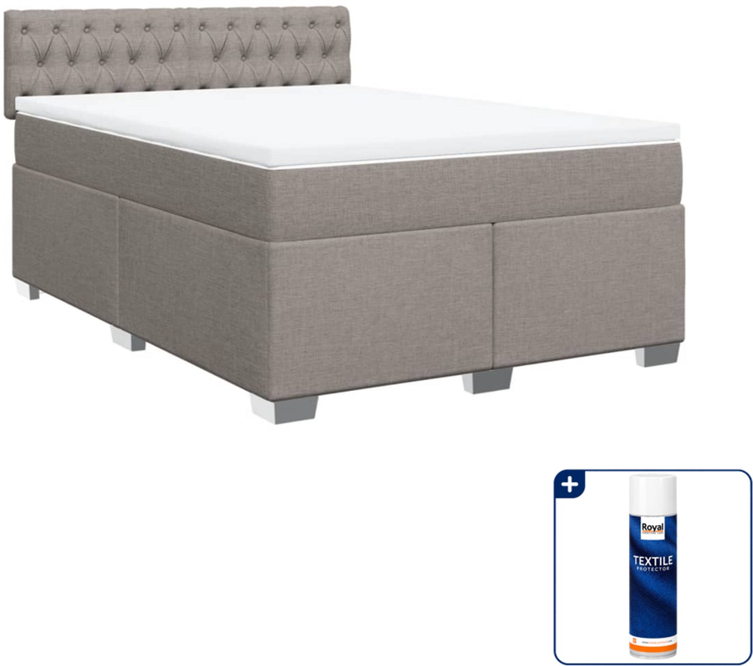 vidaXL boxspring - Small double - 140 x 200 cm - taupe - Inclusief textielbeschermer 500 ml