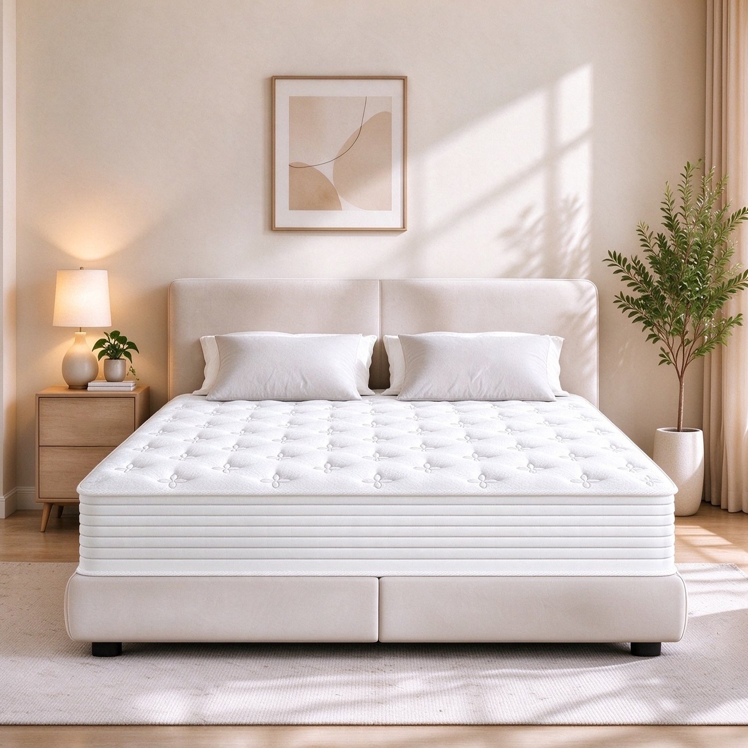 Bednew Hybrid Matras - 180x200 cm - Pocketvering - 32 cm Dik - 7 Zones - Traagschuim - Orthopedische Ondersteuning Wit