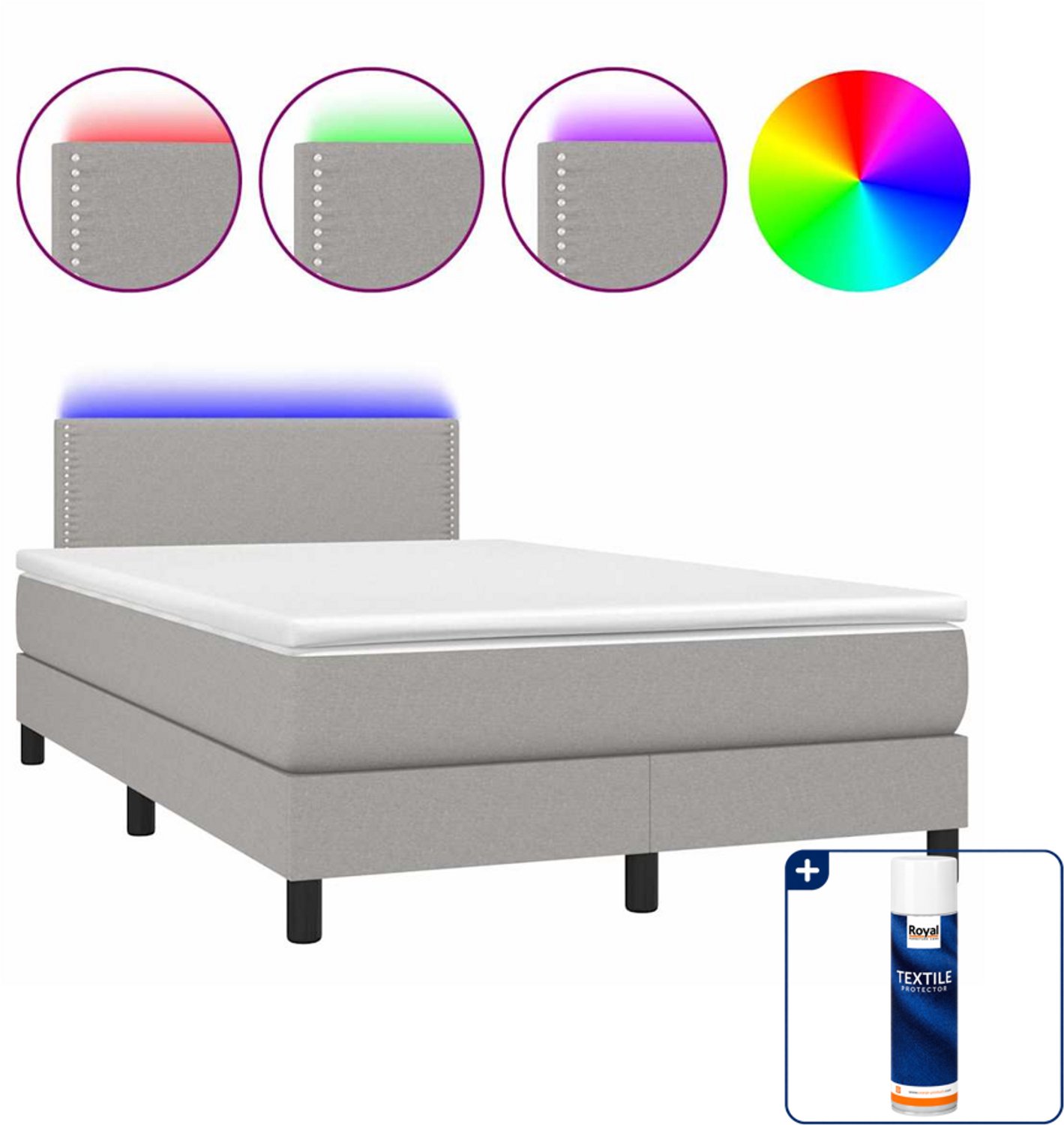 vidaXL boxspring met matras en led - 120 x 200 cm - lichtgrijs - Inclusief textielbeschermer 500 ml
