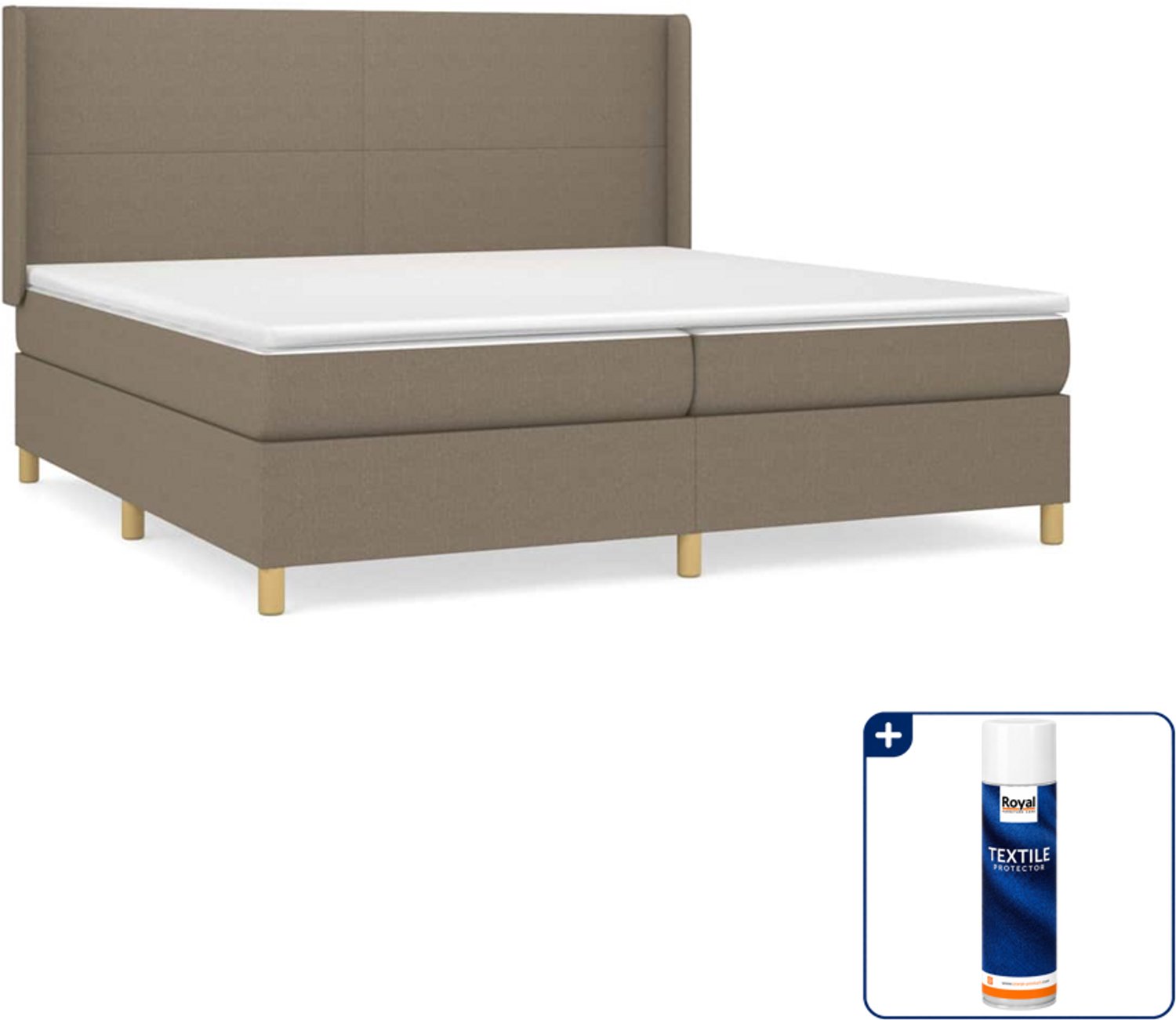 vidaXL boxspring met matras - super kingsize - 200 x 200 cm - taupe - Inclusief textielbeschermer 500 ml