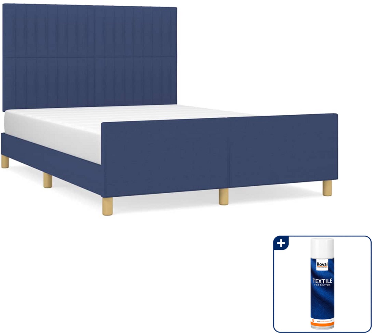 vidaXL bedframe - Small double - 140 x 200 cm - blauw - Inclusief textielbeschermer 500 ml