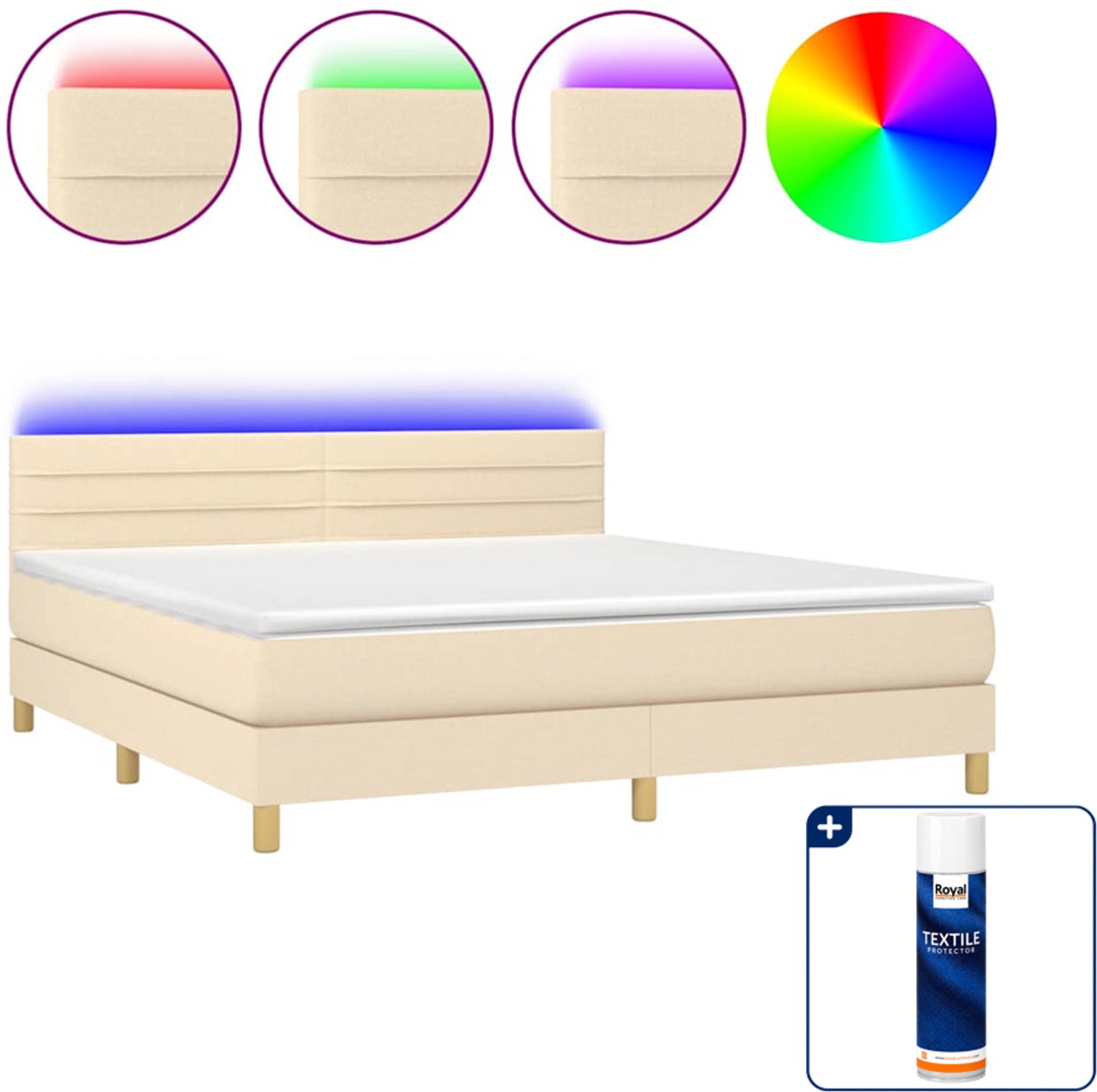 vidaXL Boxspring - Queensize - 160 x 200 cm - stof - crème - Inclusief textielbeschermer 500 ml