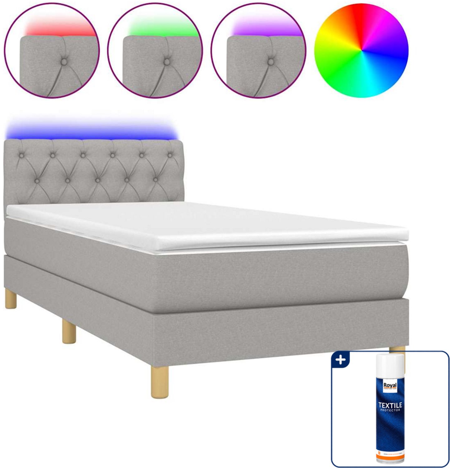 vidaXL boxspring met matras en led - 80 x 200 cm - lichtgrijs - Inclusief textielbeschermer 500 ml