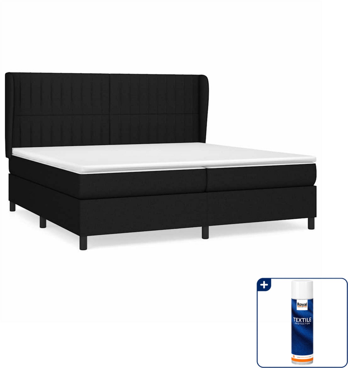 vidaXL Boxspring - Super kingsize - 200 x 200 cm - stof - zwart - Inclusief textielbeschermer 500 ml