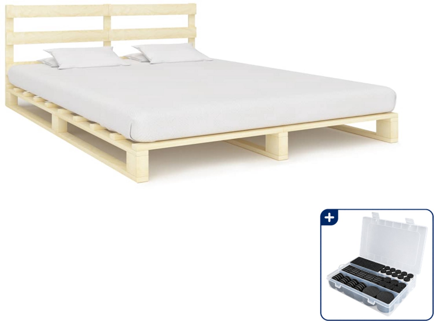 vidaXL pallet bedframe Kingsize - 180 x 200 cm - massief grenenhout - Inclusief antikrasvilt 177-delig Bruin