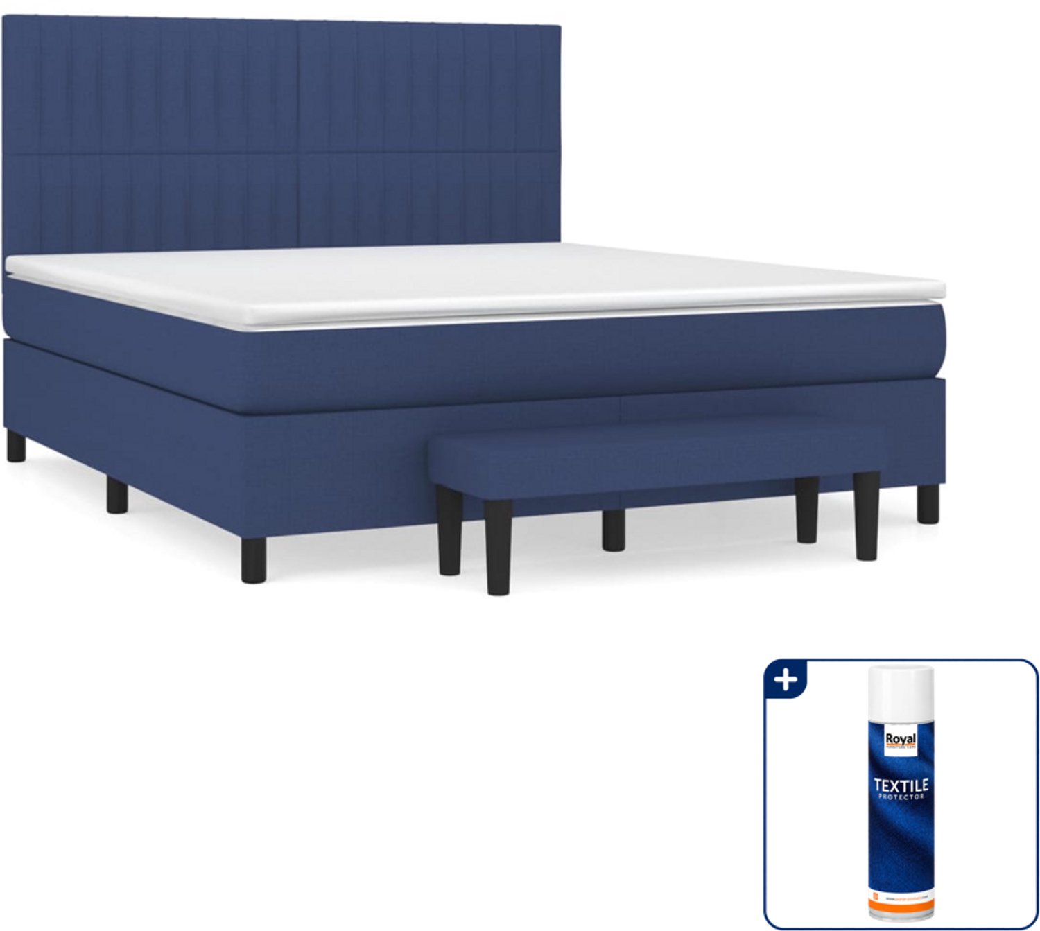vidaXL Boxspring - Queensize 160 x 200 cm - stof - blauw - Inclusief textielbeschermer 500 ml