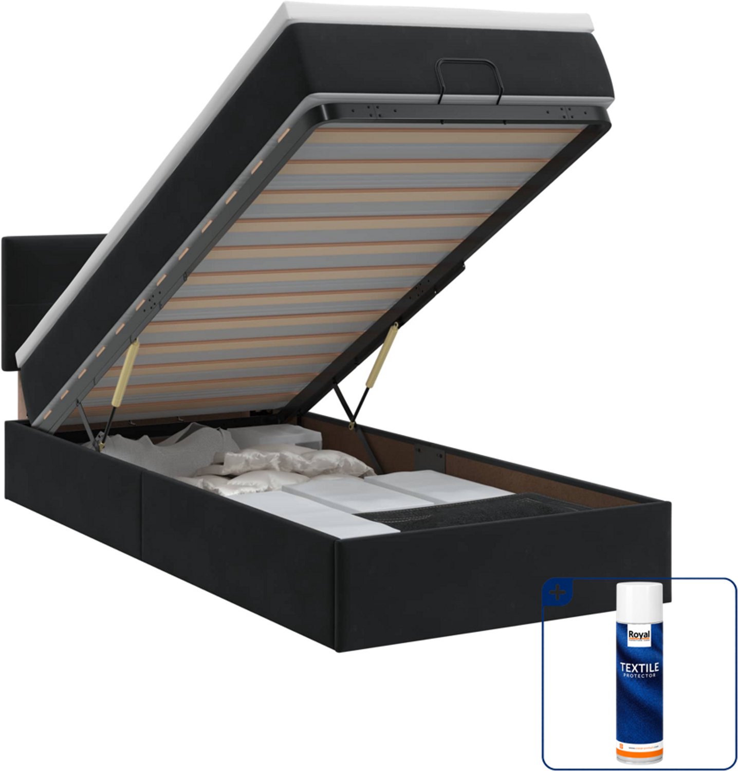 vidaXL Ottoman bed met matras - 100 x 200 cm - fluweel - zwart - Inclusief textielbeschermer 500 ml