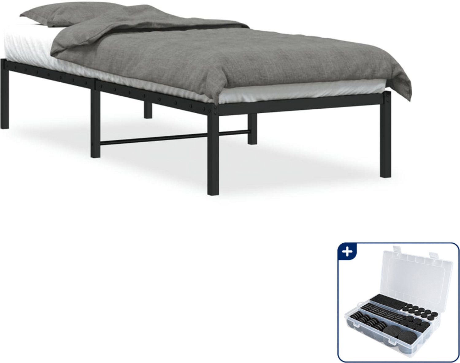vidaXL bedframe - 75 x 190 cm - staal - zwart - Inclusief antikrasvilt 177-delig