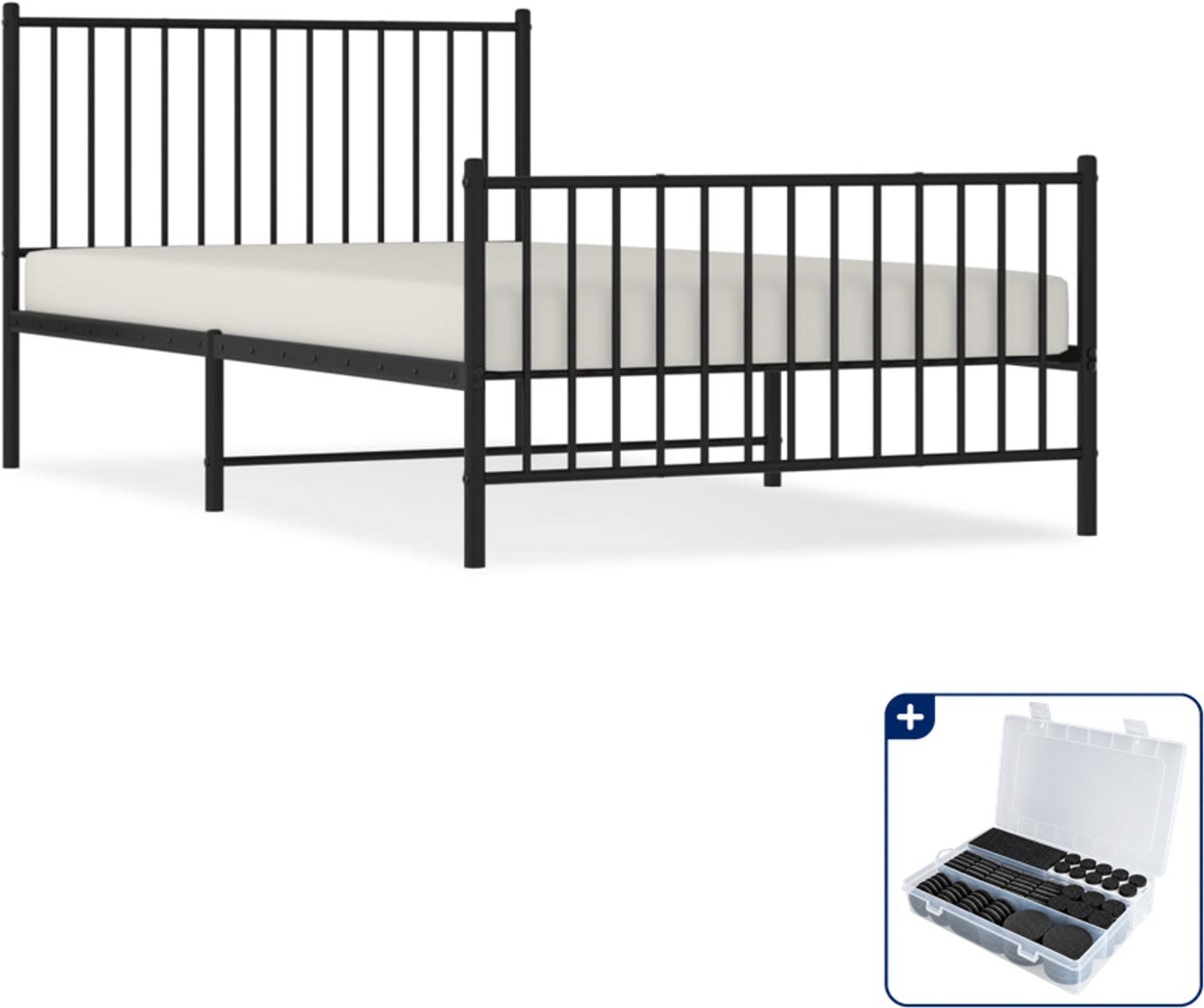 vidaXL bedframe - 107 x 203 cm - metaal - zwart - Inclusief antikrasvilt 177-delig