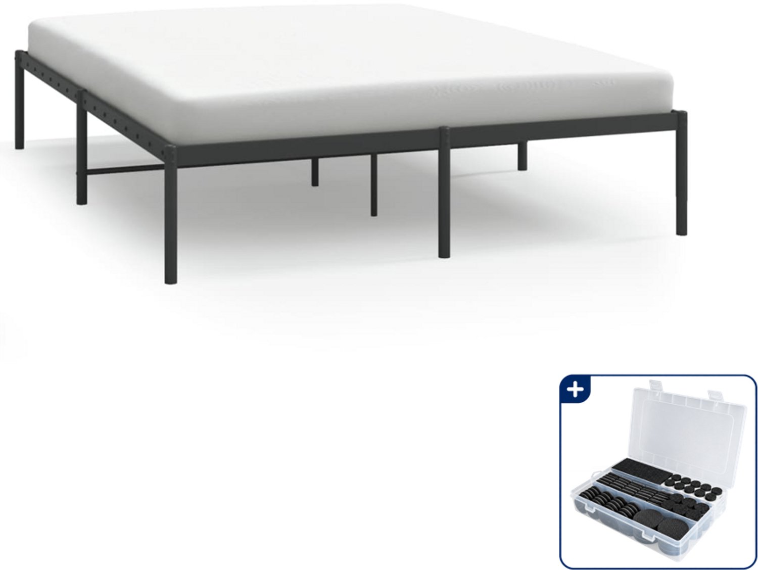 vidaXL bedframe - Queensize - 160 x 200 cm - staal - zwart - Inclusief antikrasvilt 177-delig