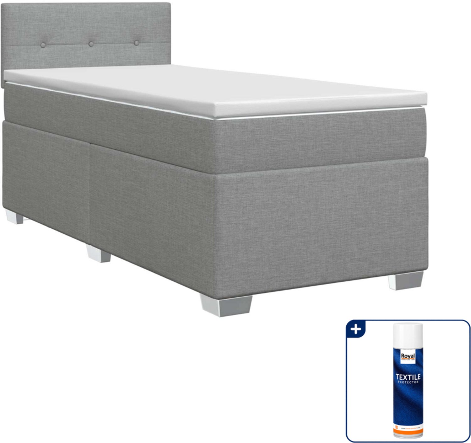 vidaXL boxspringbed met matras - 90 x 190 cm - lichtgrijs - Inclusief textielbeschermer 500 ml