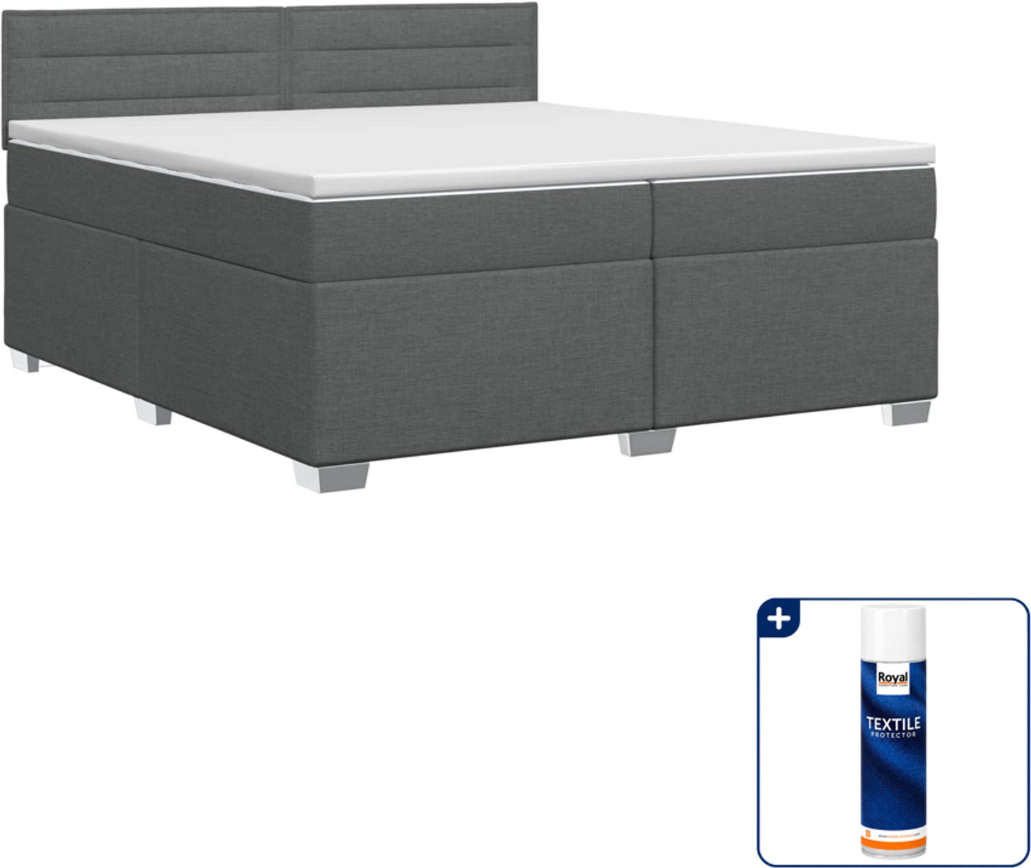 vidaXL Boxspringbed - 200 x 200 cm - donkergrijs - Inclusief textielbeschermer 500 ml Donker Grijn