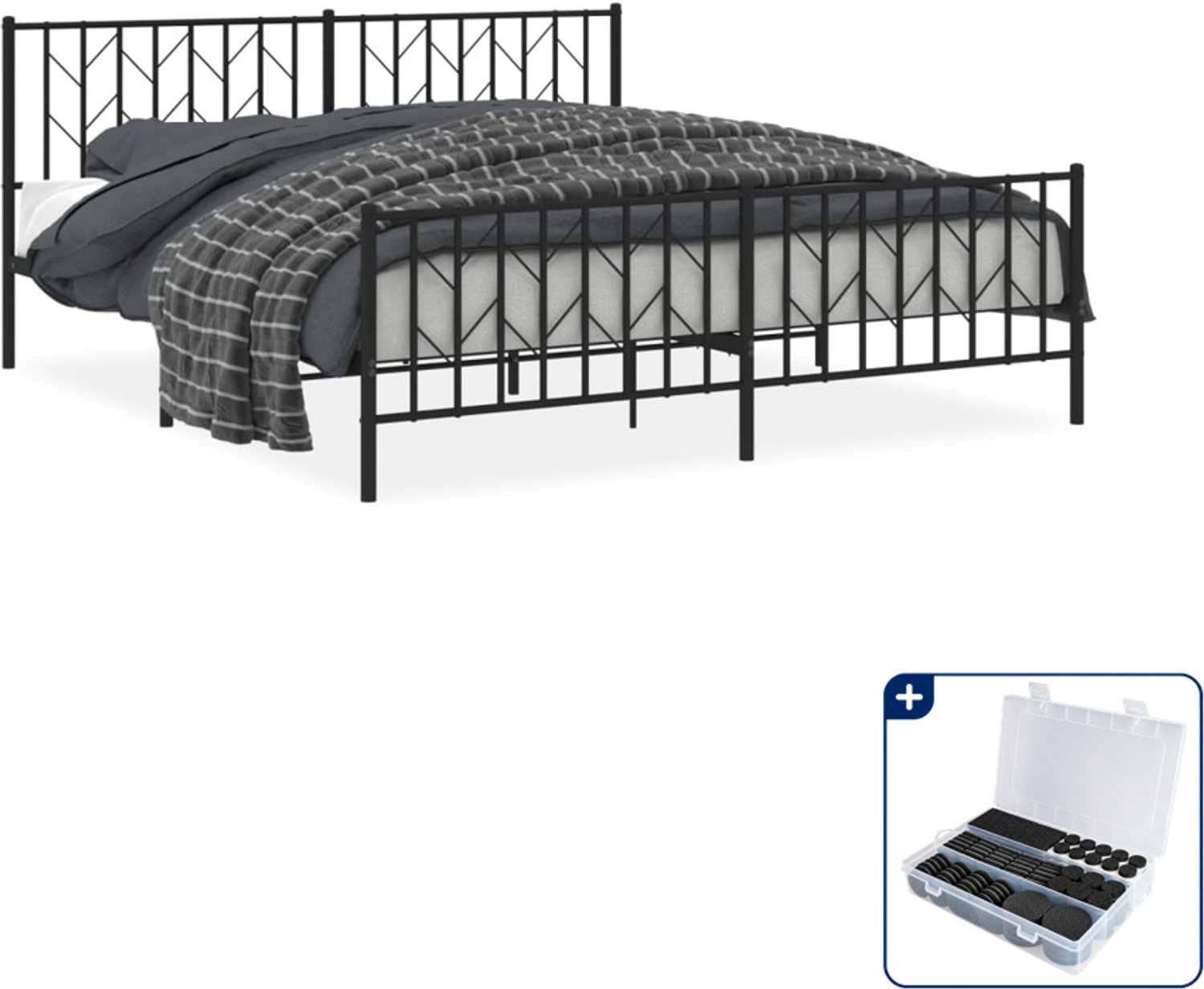 vidaXL Bedframe - 183 x 213 cm - metaal - zwart - Inclusief antikrasvilt 177-delig