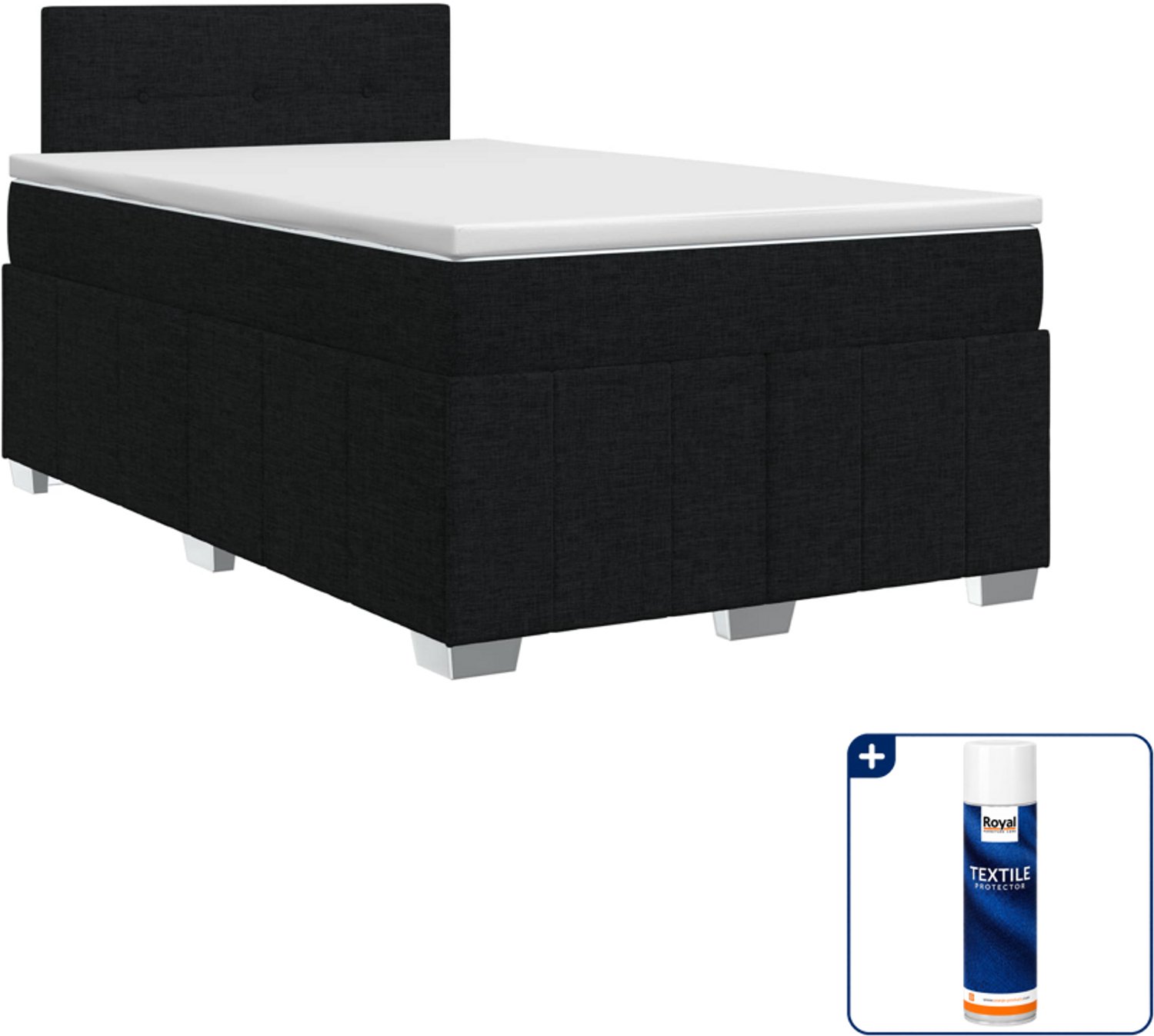 vidaXL boxspringbed met matras - 120 x 190 cm - stof - zwart - Inclusief textielbeschermer 500 ml
