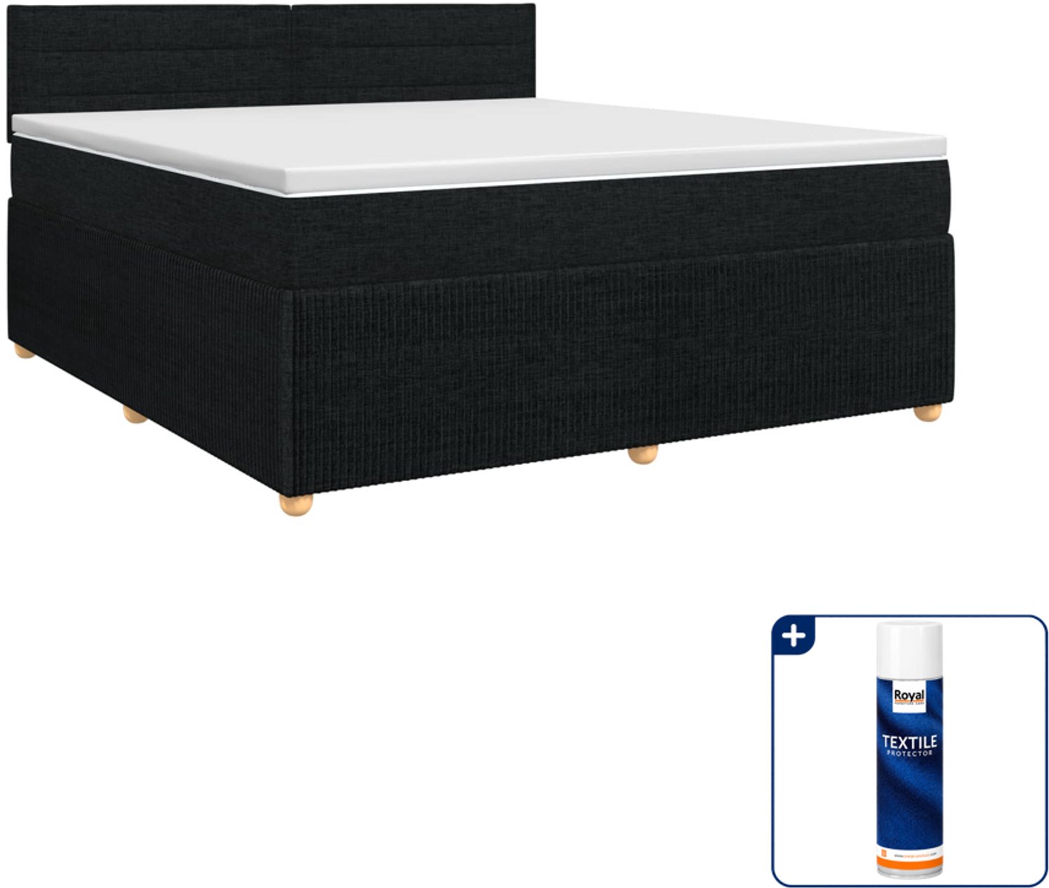 vidaXL Small double boxspringbed - 140 x 200 cm - zwart - Inclusief textielbeschermer 500 ml