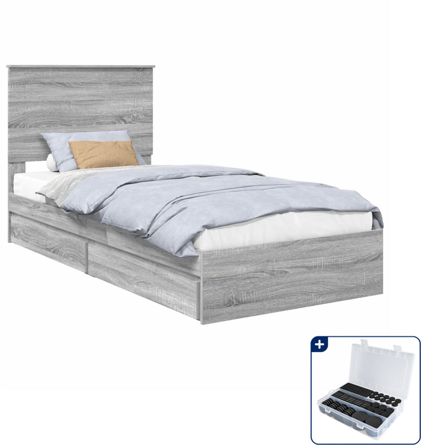 vidaXL bedframe - 75 x 190 cm - bewerkt hout - grijs sonoma - Inclusief antikrasvilt 177-delig Bruin