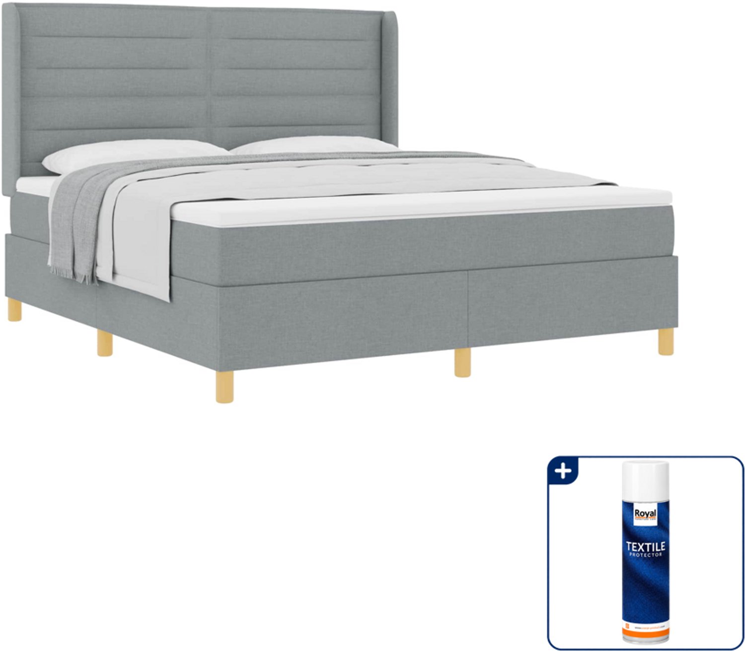 vidaXL Kingsize boxspringbed met matras - 180 x 200 cm - lichtgrijs - Inclusief textielbeschermer 500 ml