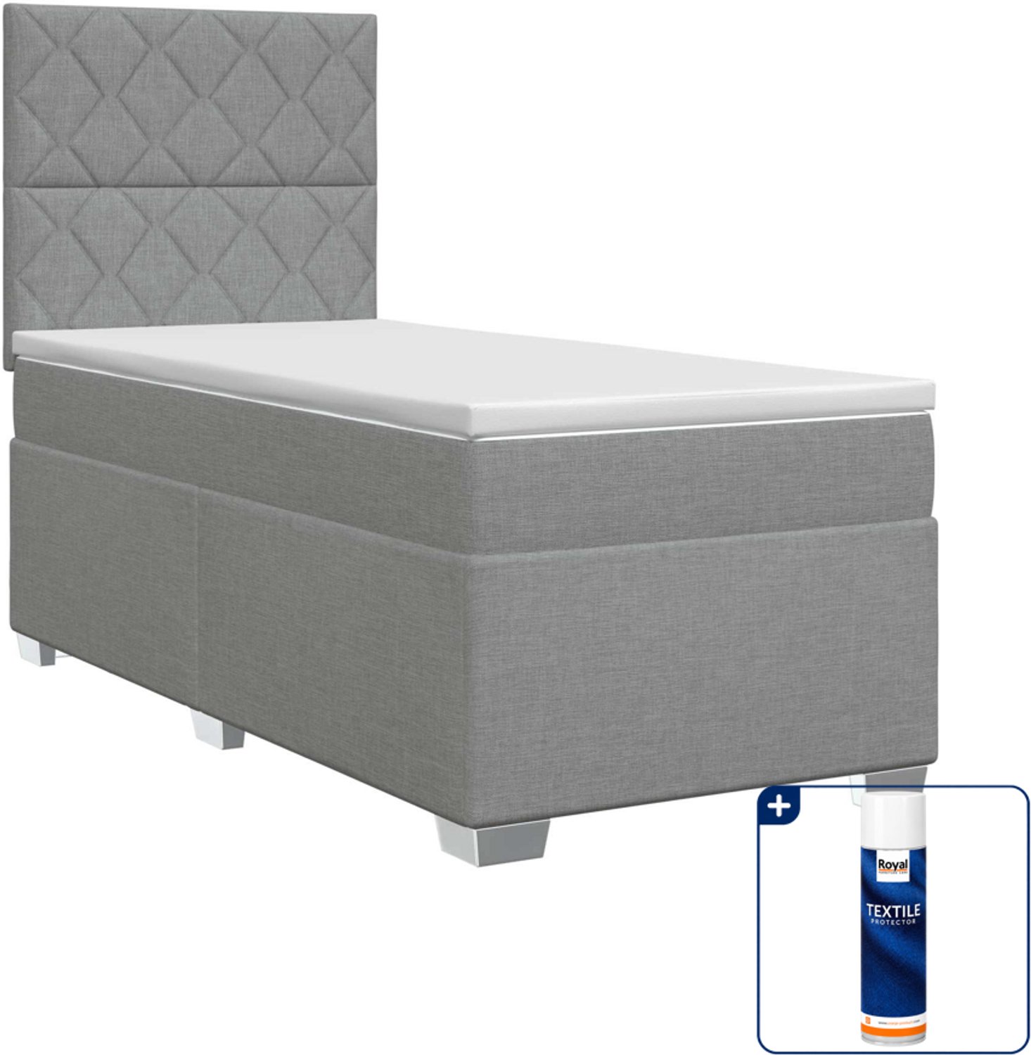 vidaXL boxspringbed - 90 x 190 cm - stof - lichtgrijs - Inclusief textielbeschermer 500 ml