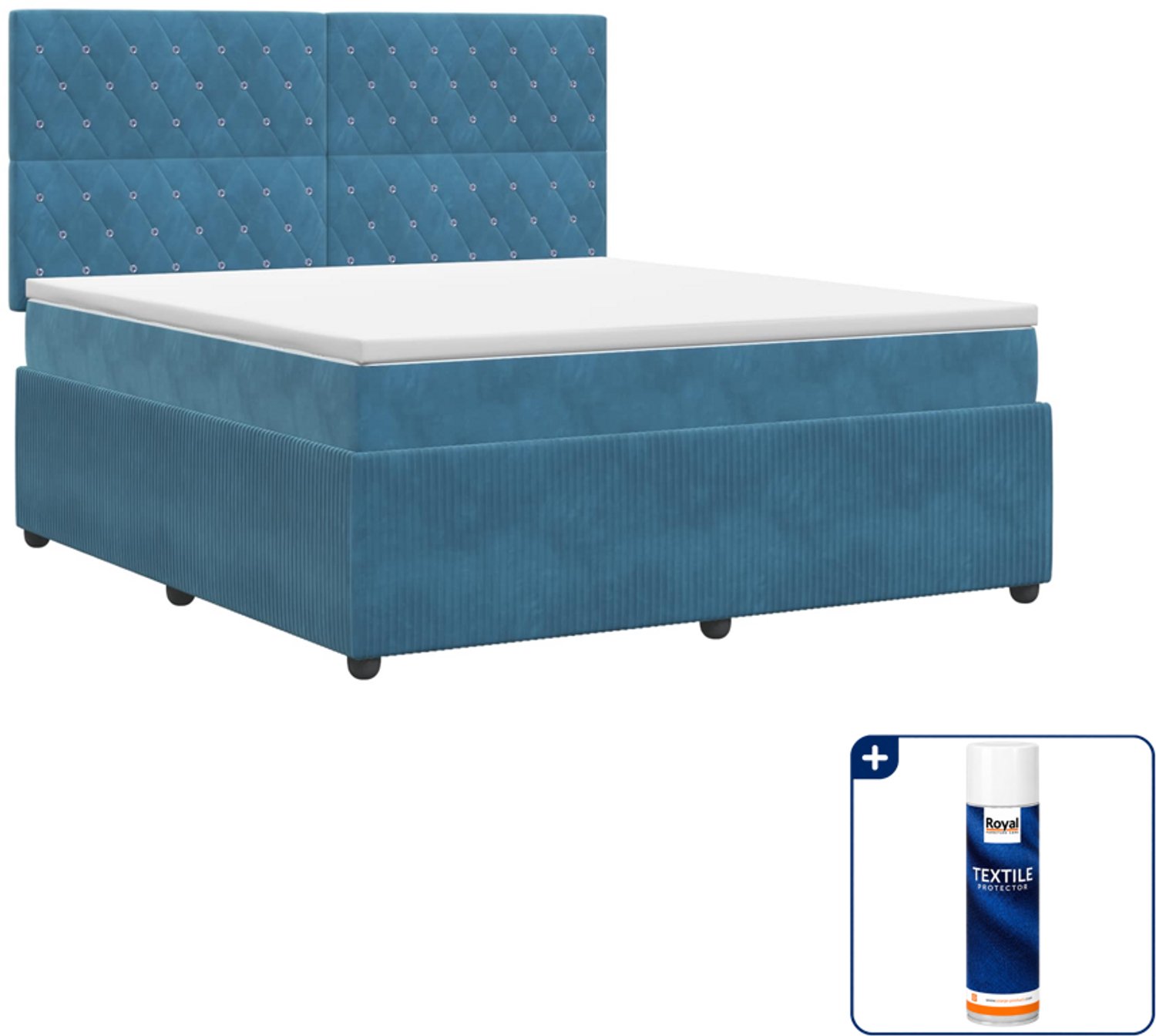 vidaXL boxspringbed met matras - 140 x 190 cm - blauw - Inclusief textielbeschermer 500 ml