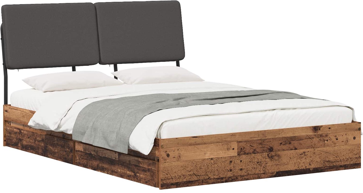 vidaXL Tweepersoonsbed - met - hoofdbord - Oud - hout - en - donkergrijs Oud hout en donkergrijs