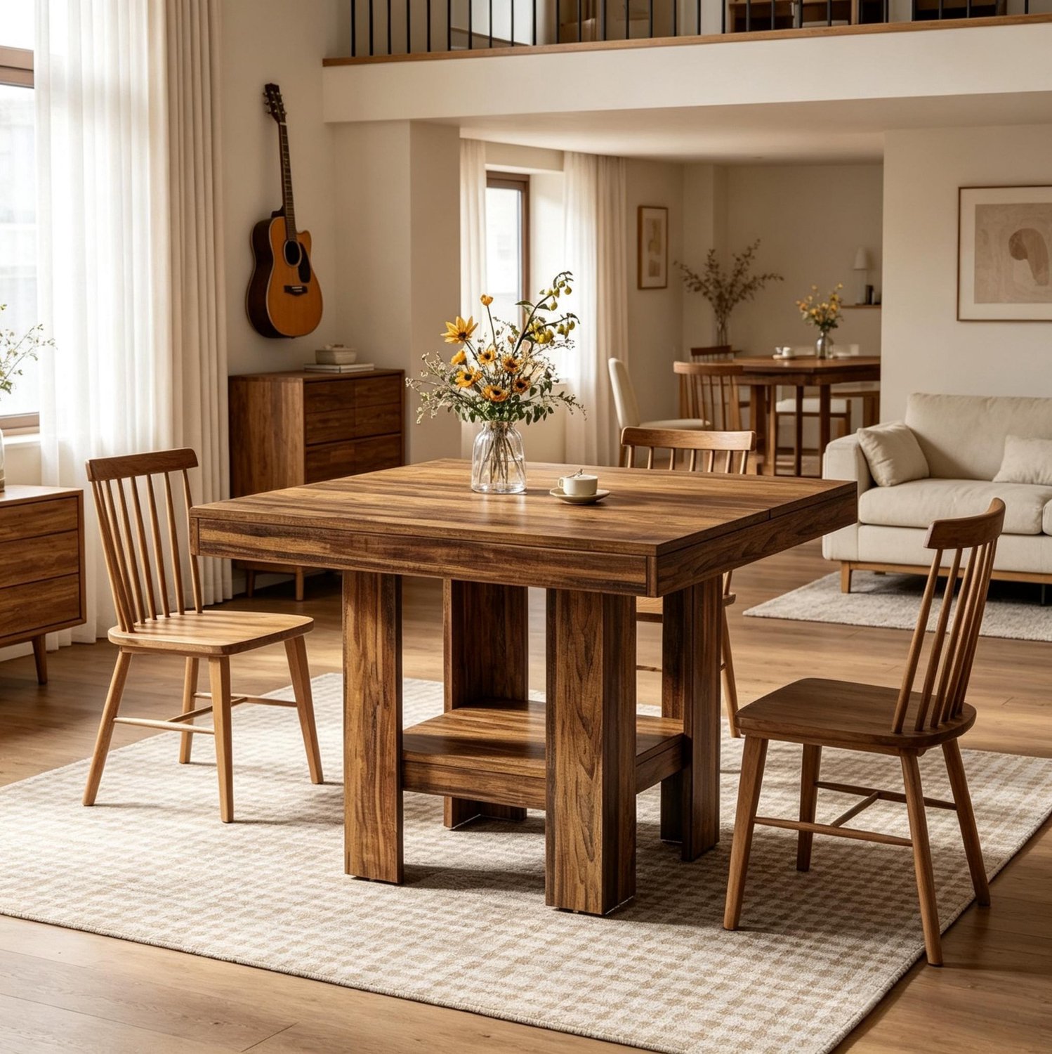 HAUSS SPOLE Eettafel - Vierkant Met Onderste Legplank - Voor Twee Personen In Eetkamer Of Keuken - Houten Frame En MDF Blad - Bruin - 80x80x75 cm