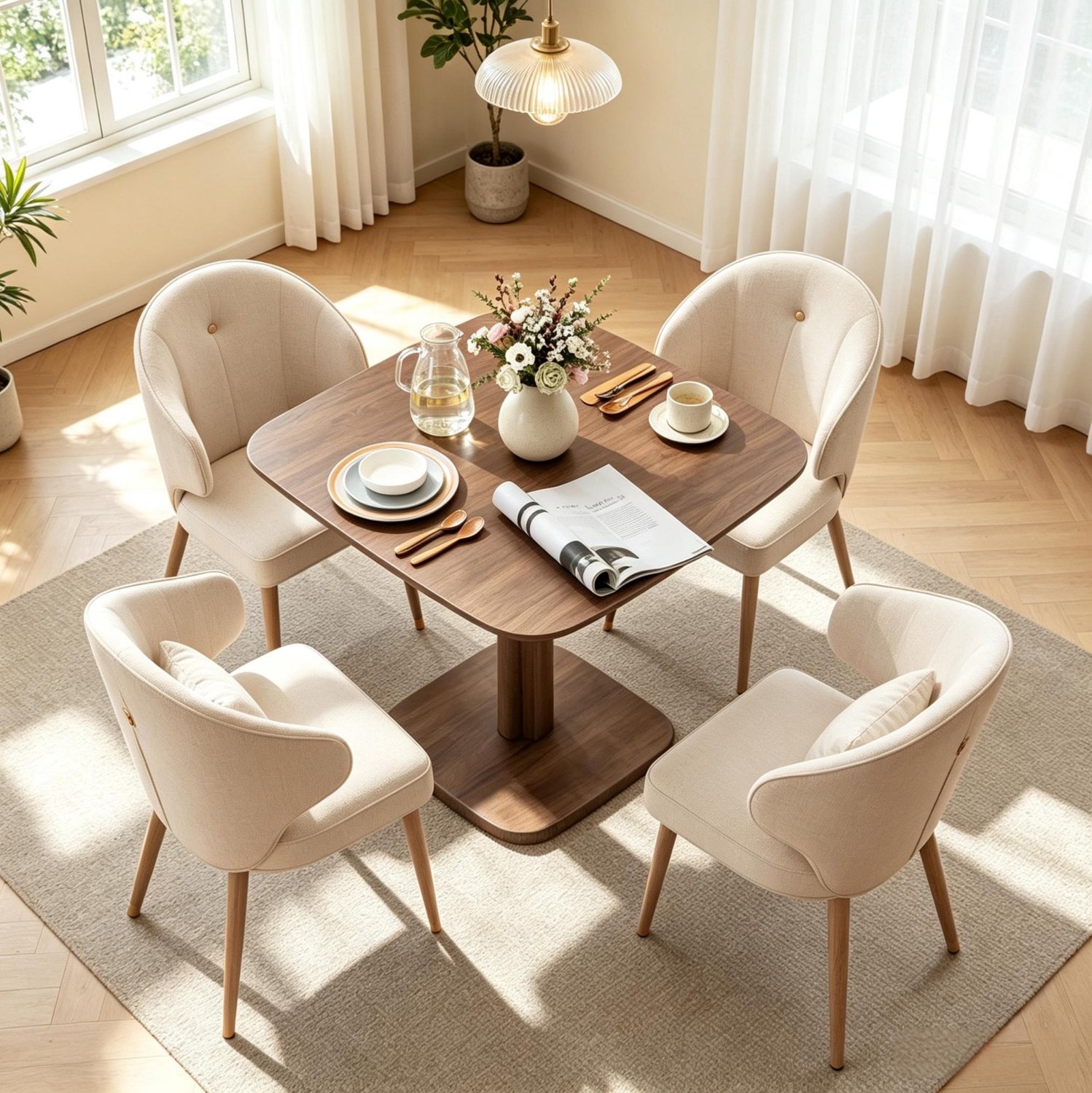 HAUSS SPOLE Eettafel - Vierkant Tafelblad met Afgeronde Hoeken - voor Vier Personen in Eetkamer en Keuken - Hout - Bruin - 70 x 70 x 75 cm