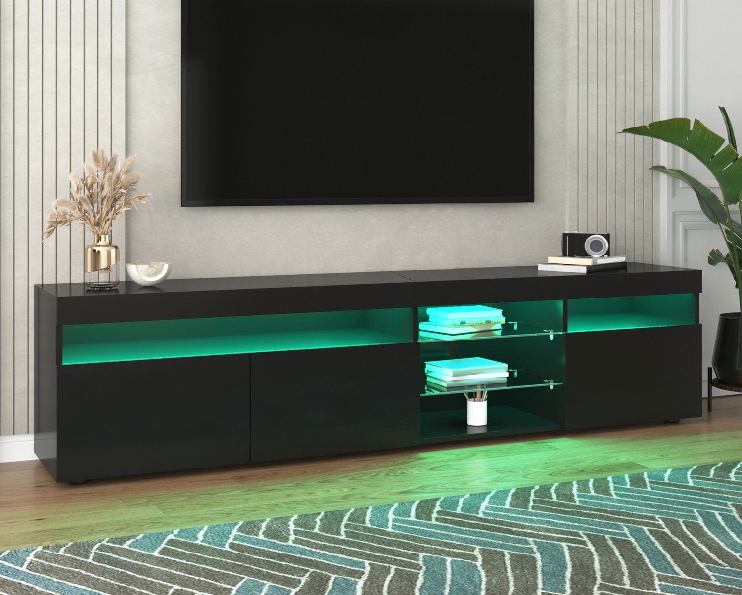 Maisentiel Tv-meubel 180 cm zwart – MDF, hoogglans afwerking en LED-verlichting