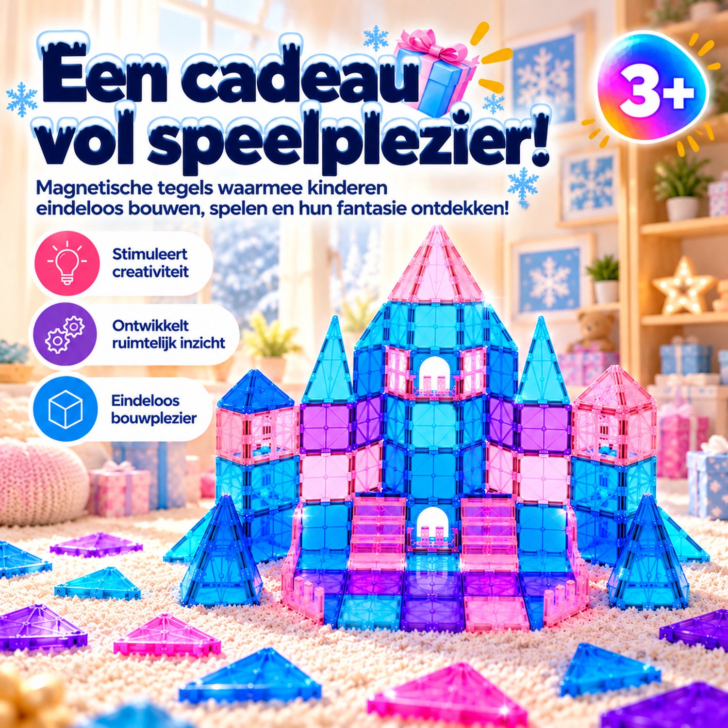 Magna Minds - Magnetic Tiles - Ice prince/princess - Magnetisch Speelgoed - 120 stuks - Constructie speelgoed - Magnetische tegels - Montessori speelgoed - Magnetic toys - Magnetische bouwstenen - Speelgoed Kinderen — afbeelding 3