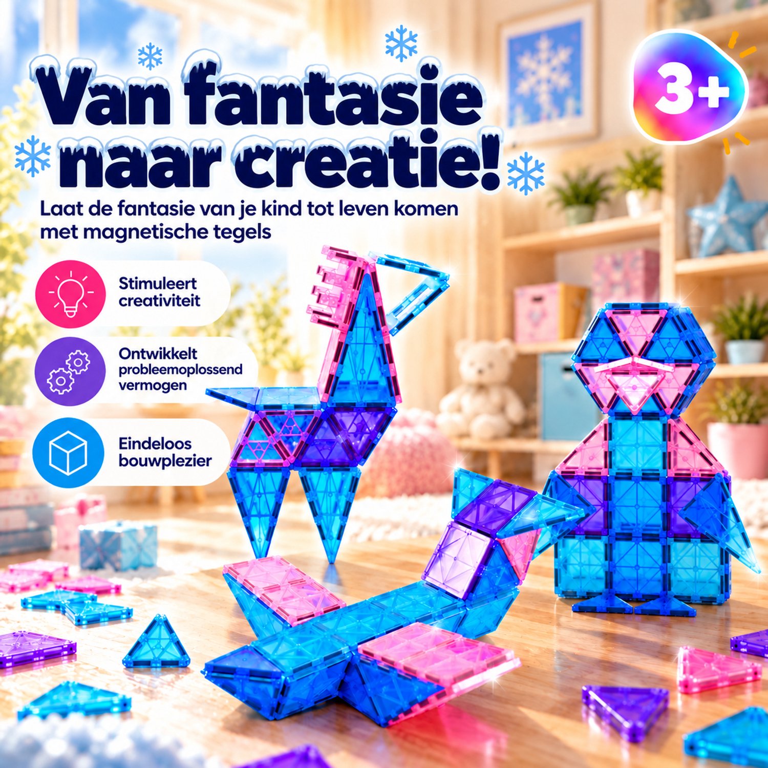 Magna Minds - Magnetic Tiles - Ice prince/princess - Magnetisch Speelgoed - 120 stuks - Constructie speelgoed - Magnetische tegels - Montessori speelgoed - Magnetic toys - Magnetische bouwstenen - Speelgoed Kinderen — afbeelding 9