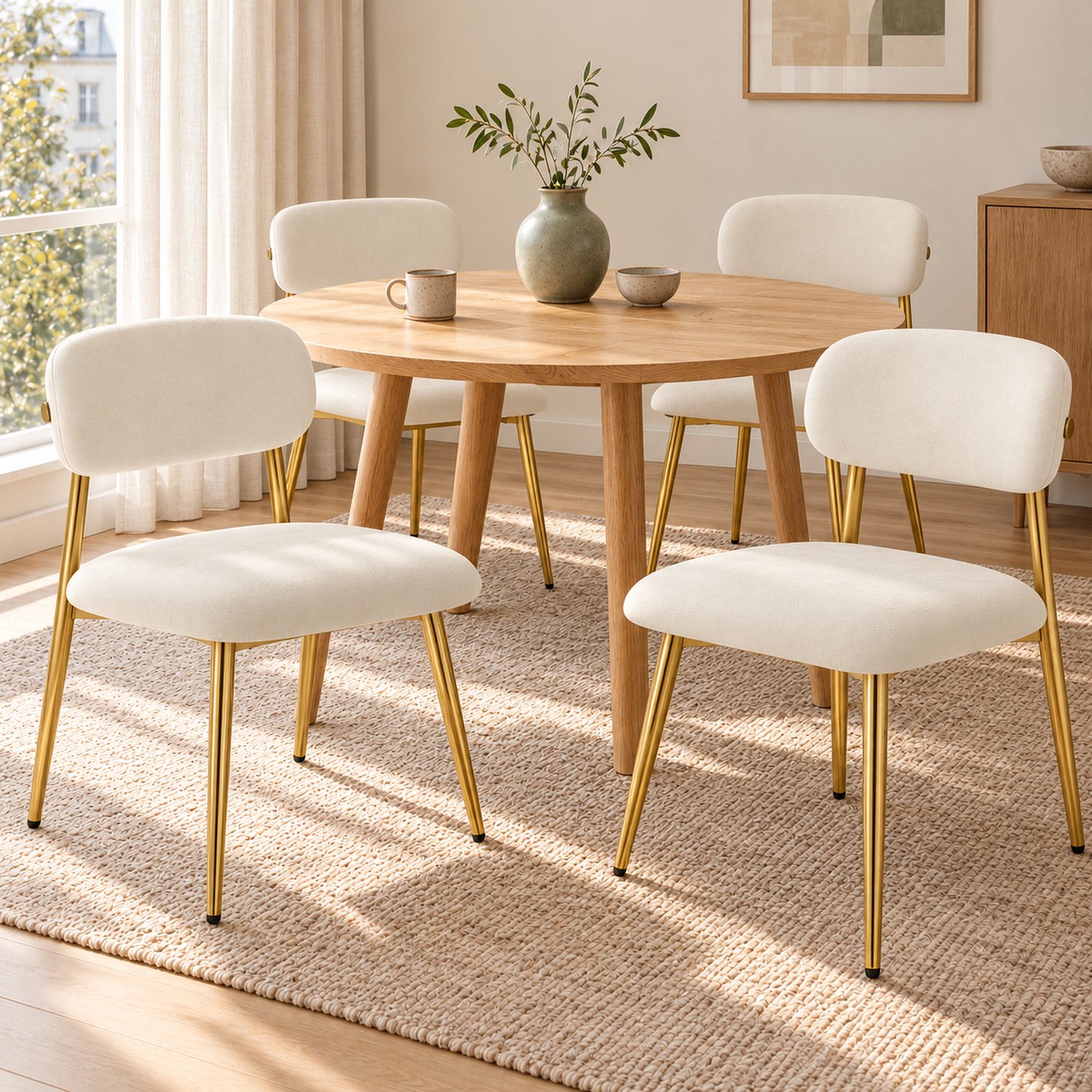 Clruro Eetkamerstoelen - Zitting 50x46 cm - 4 Stuks - Gouden Frame - Polyester/Metaal - Wit