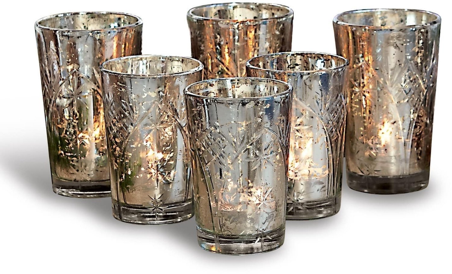 Loberon Windlicht set van 6 Latona antiekzilverkleurig