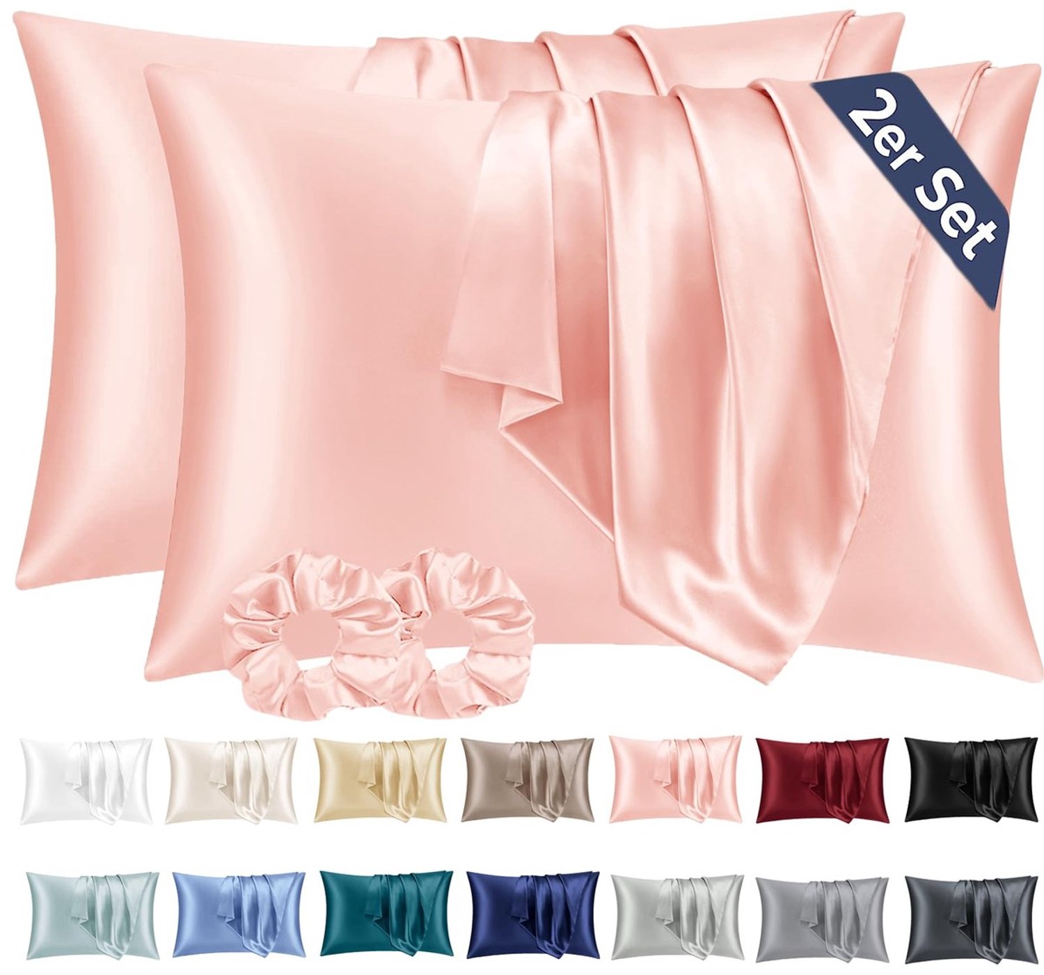 Duraxl Satijnen kussensloop - 40 x 80 cm - Set van 2 - Roze