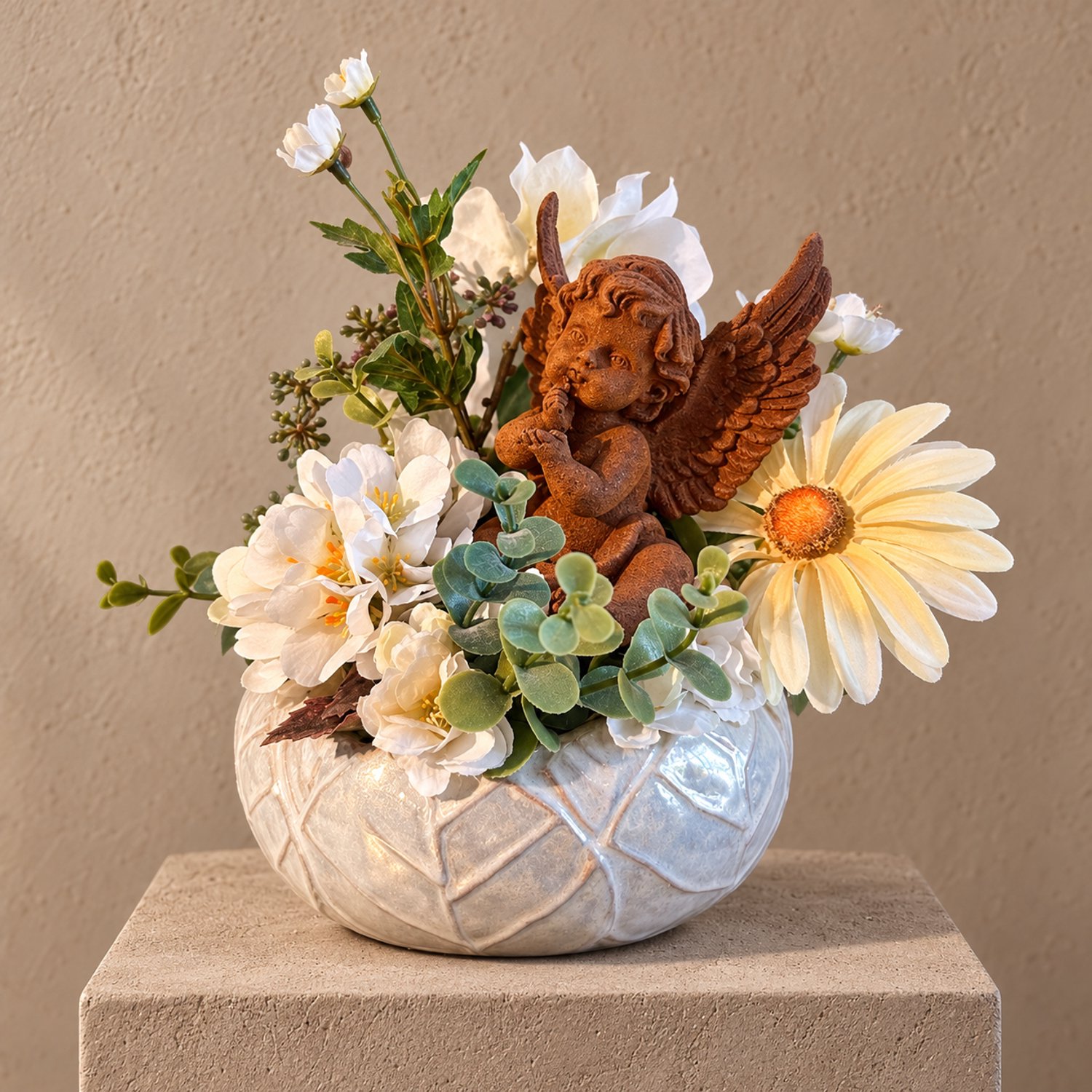 Seta Fiori Kunstbloemen - Engelenbloemstukje – 28cm - creme wit | Parelmoer creme wit, parelmoer