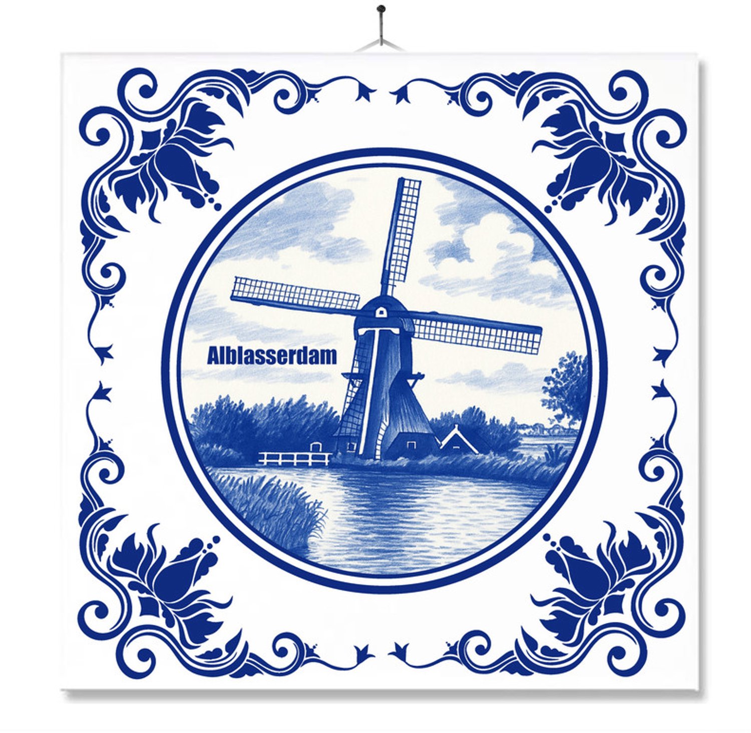 MC Living Tegel Met Opdruk | alblasserdam | Delft Blauw | Cadeau | Inclusief Geschenkdoos | Standaard | Ophangsysteem Multi-Color