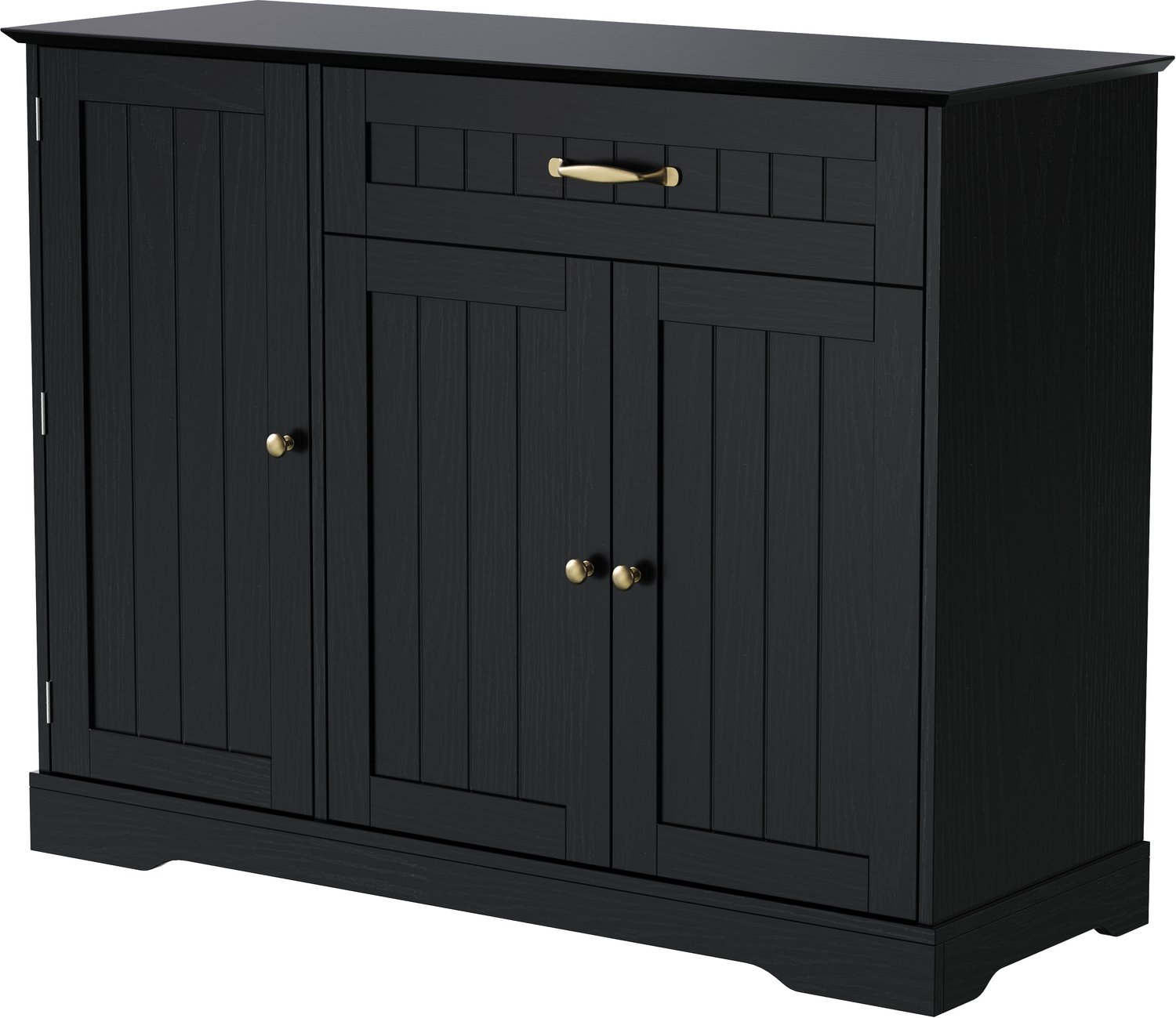 MUVANO Zwart dressoir met 3 deuren en 1 lade - Buffetkast van MDF - Verstelbare legplanken en metalen handgrepen - Voor woonkamer, eetkamer en hal