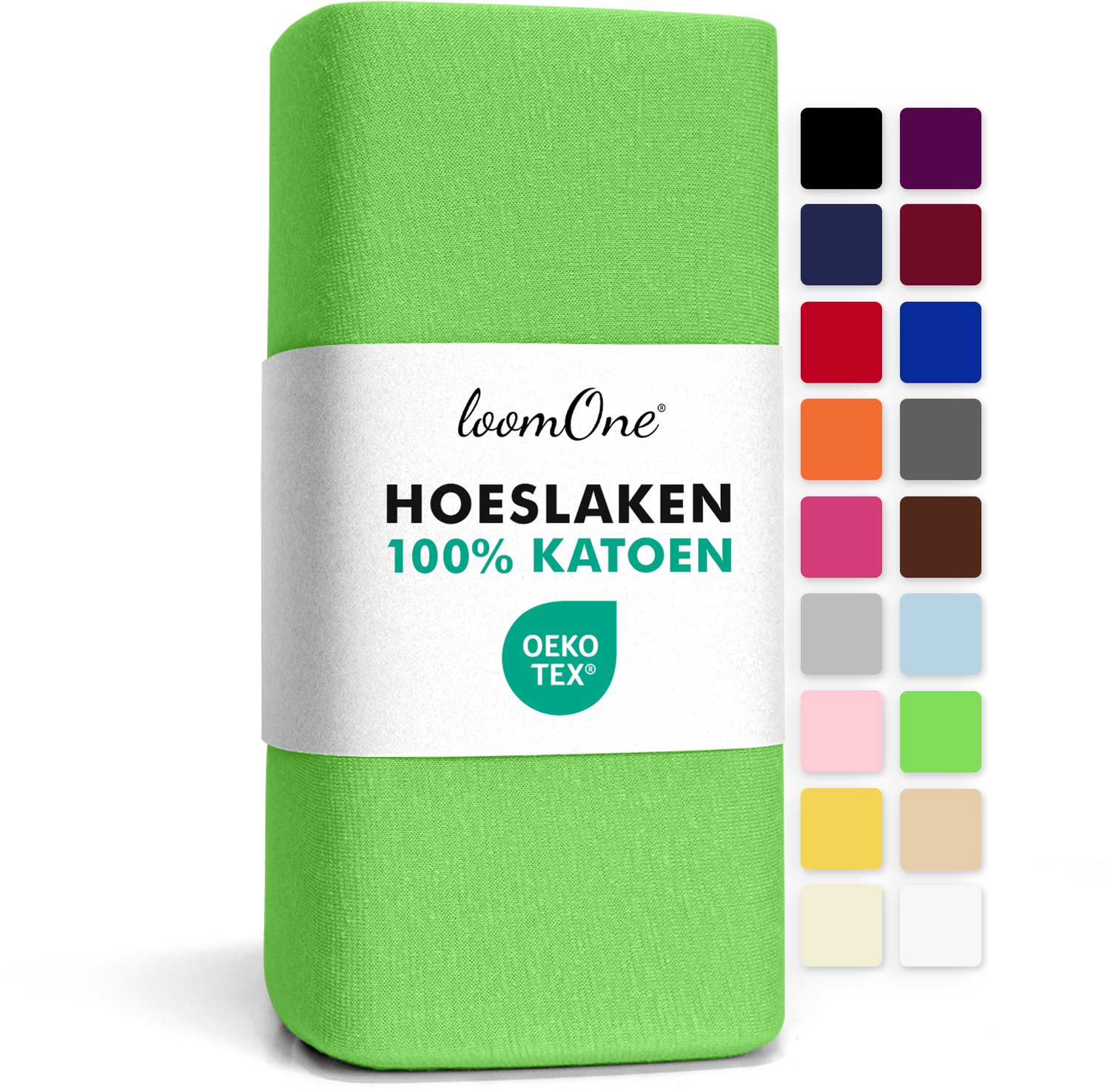 Loom One Hoeslaken – 100% Jersey Katoen – tot 40cm matrasdikte– 160 g/m² – voor Boxspring-Waterbed - Groen, foto 2