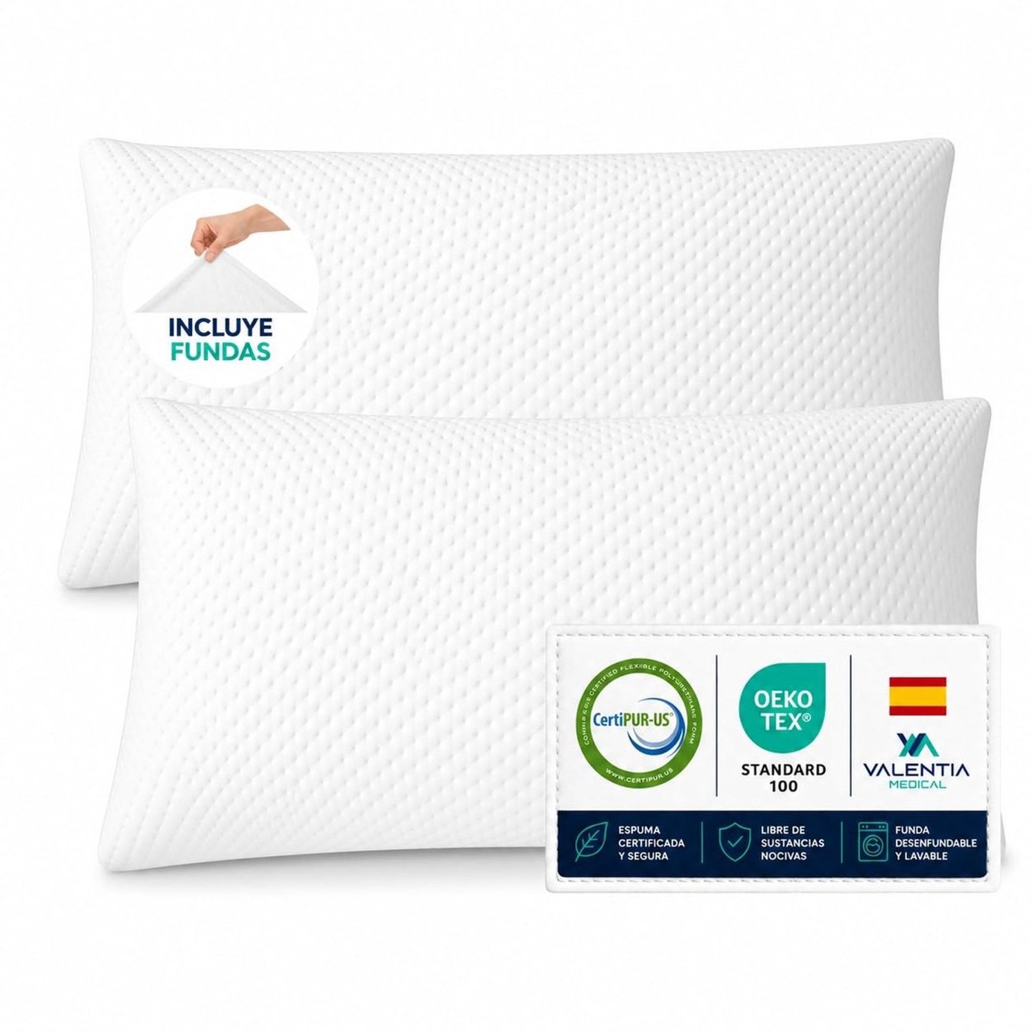 Duraxl Nekkussen - Traagschuim - Aloë vera - 70 cm - Wasbare hoes Wit