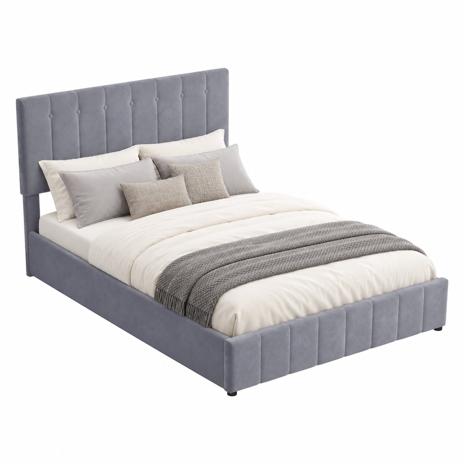 MUVANO Gestoffeerd tweepersoonsbed 140x200 - bed met opbergruimte en hydraulisch hefmechanisme, fluwelen hoofdbord, 24 latten, grijs voor de slaapkamer