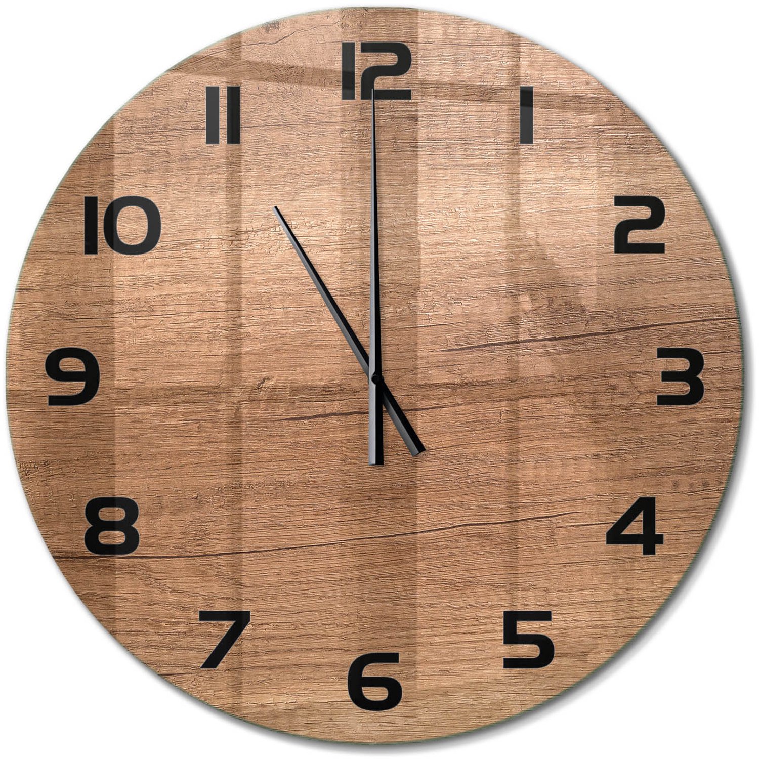 TULUP Wandklok - Houten achtergrond Glazen Wandklok Design - fi60 cm - Bruin Klok Glas Met Opdruk - Zwarte handen - Ronde Klok - Wandklok Glas Met Motief - Decoratieve Glazen Klok
